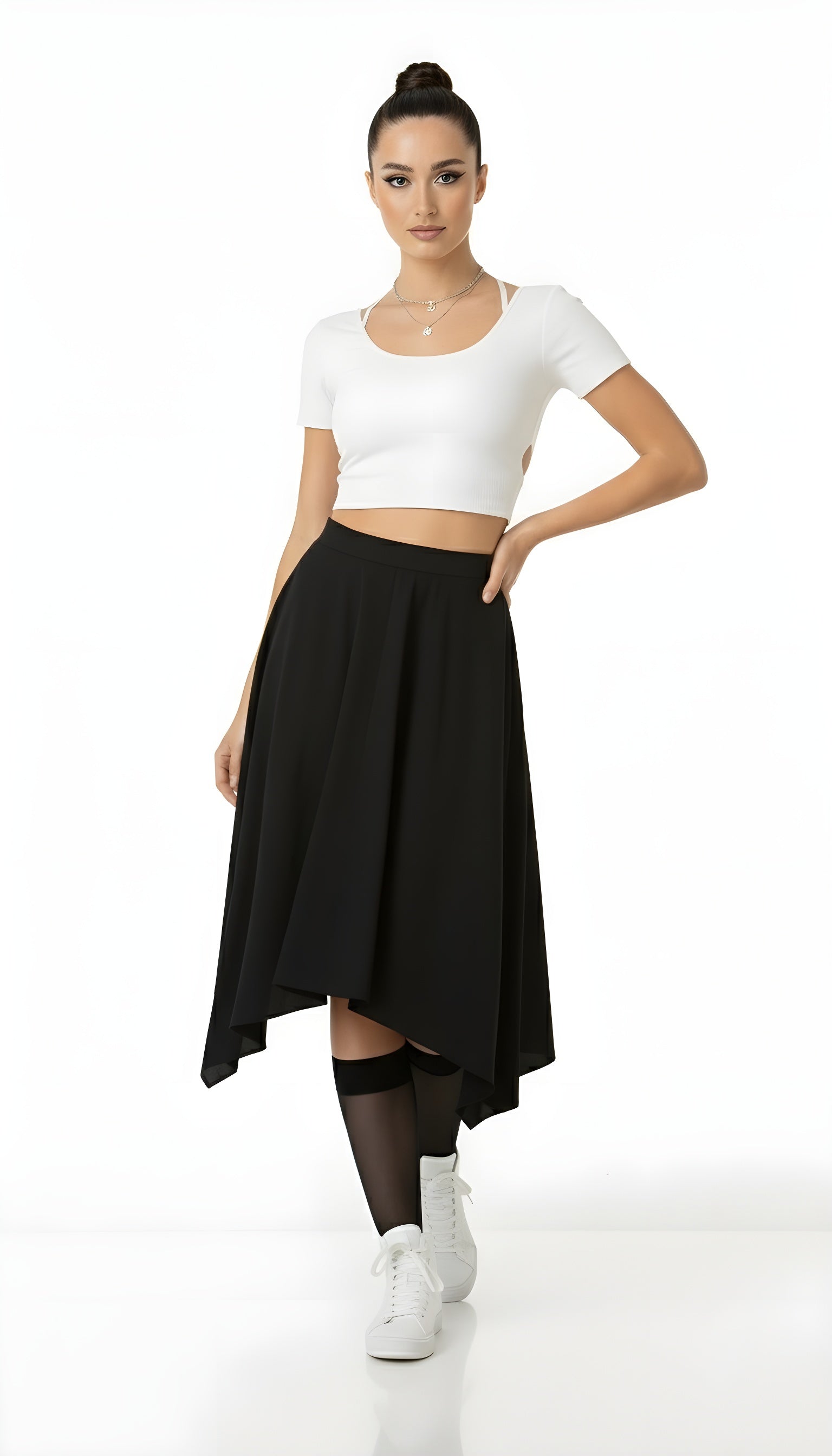 Irregular High Waist A-line Midi Skirt