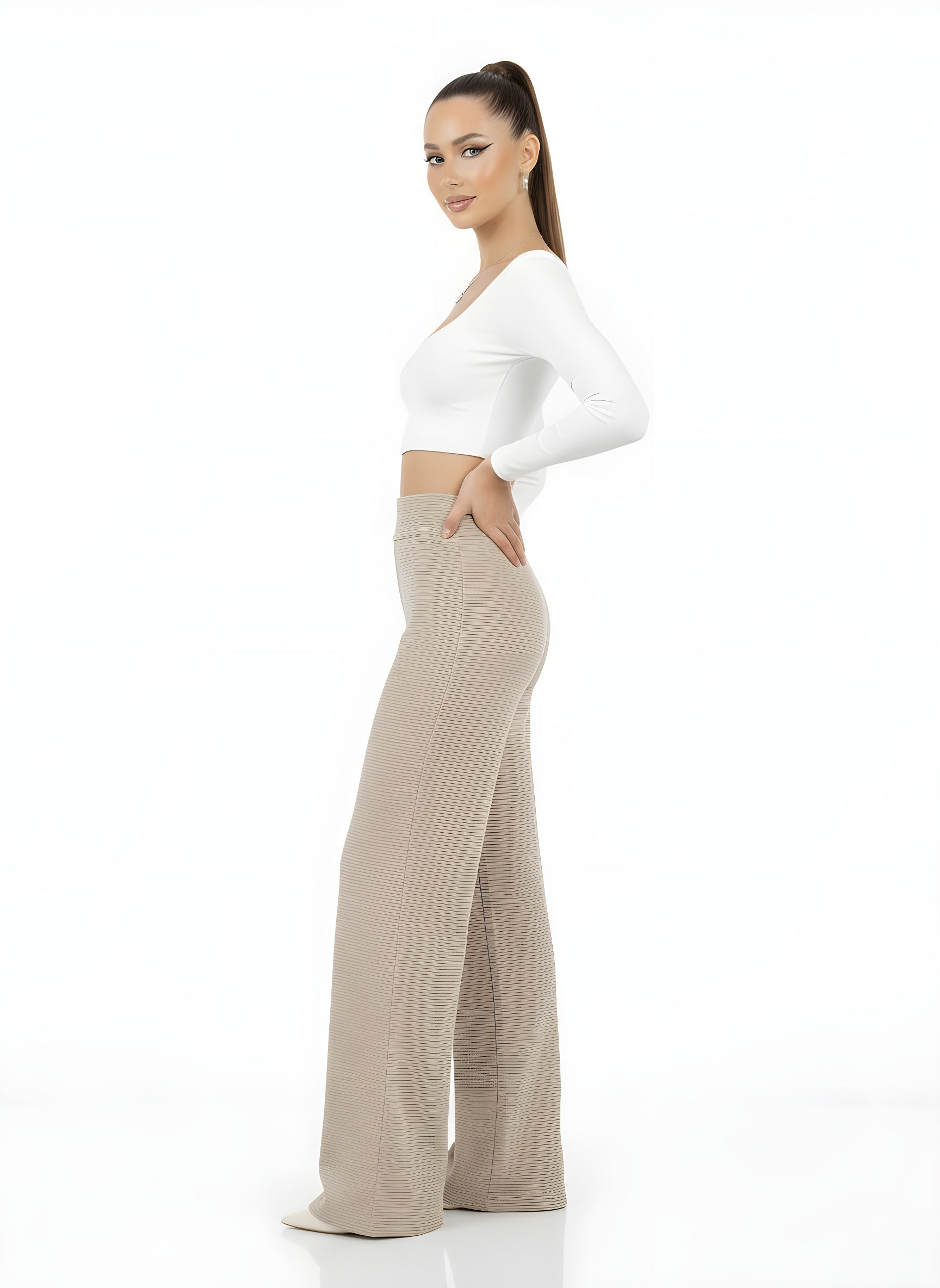 Striped High Waist Straight Pants