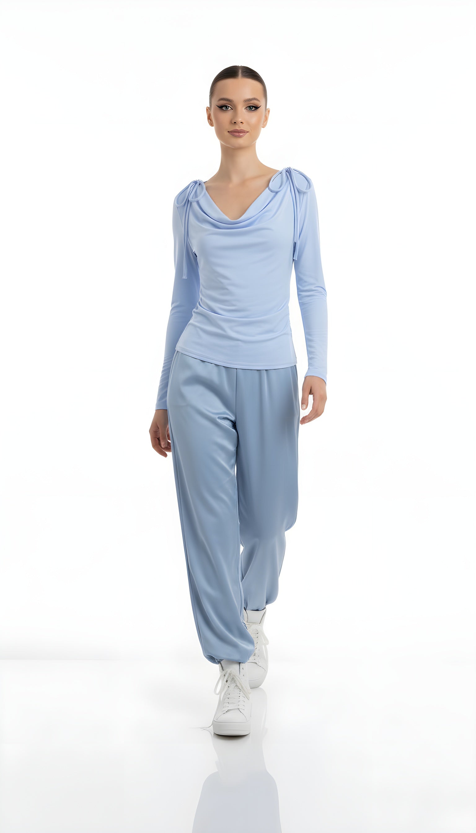 Off-Shoulder Draped Ribbon Long Sleeve Top