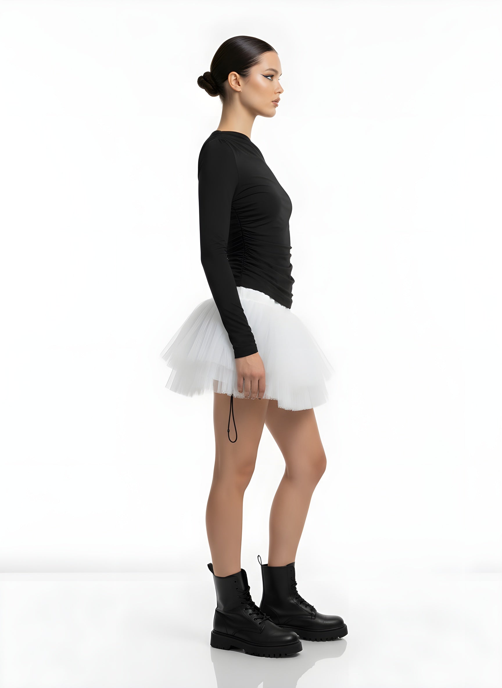 Shirred Off-Shoulder Long Sleeve T-Shirt