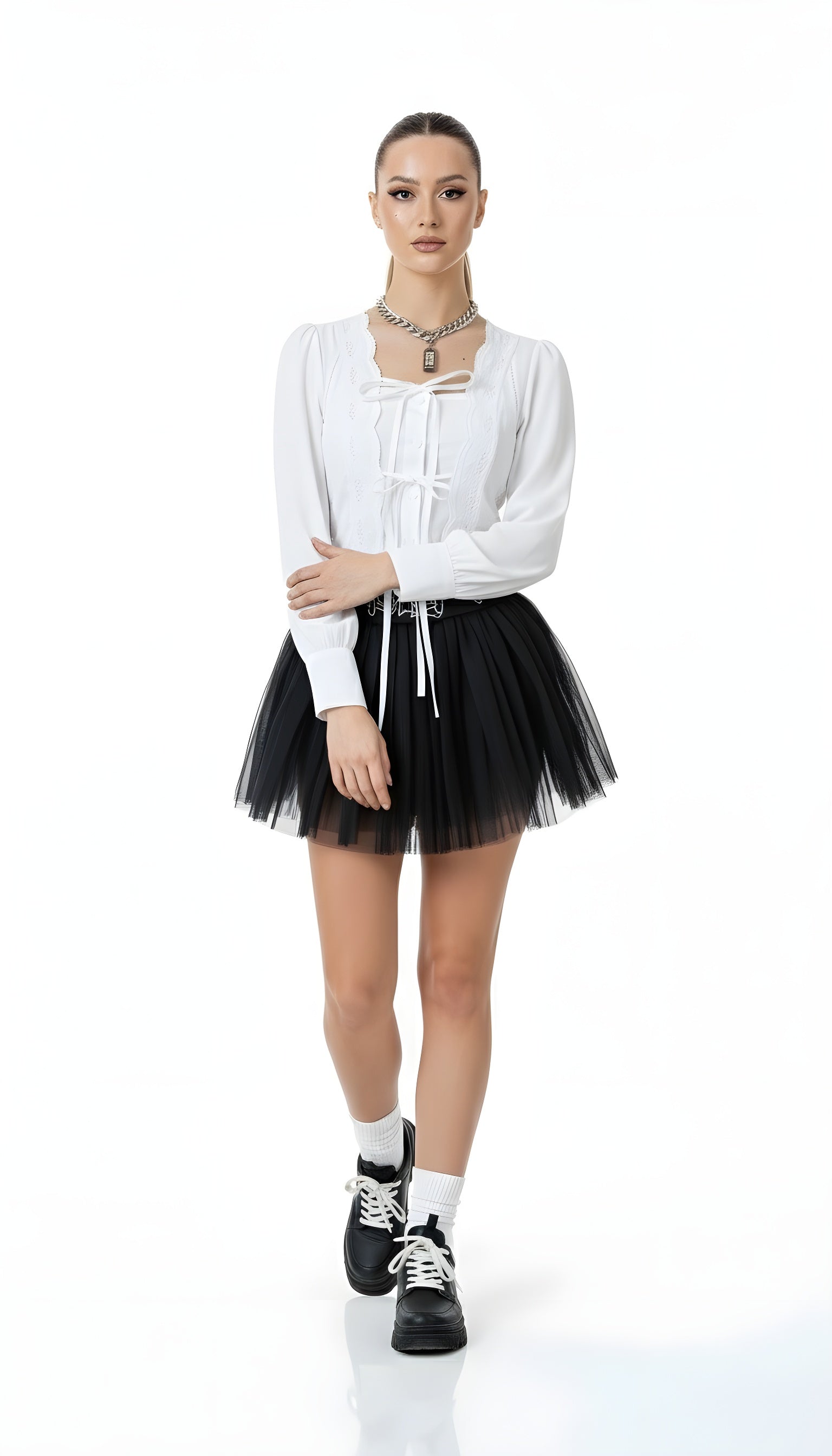 Balletcore Romantic Lace-Up Blouse
