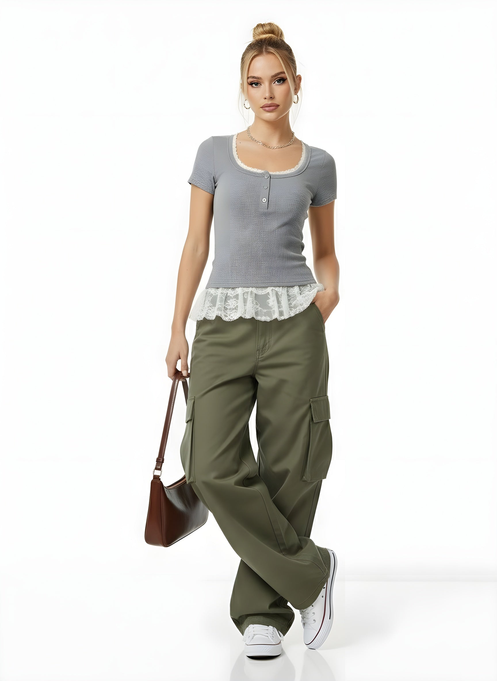 Lace-Trim Short Sleeve Top