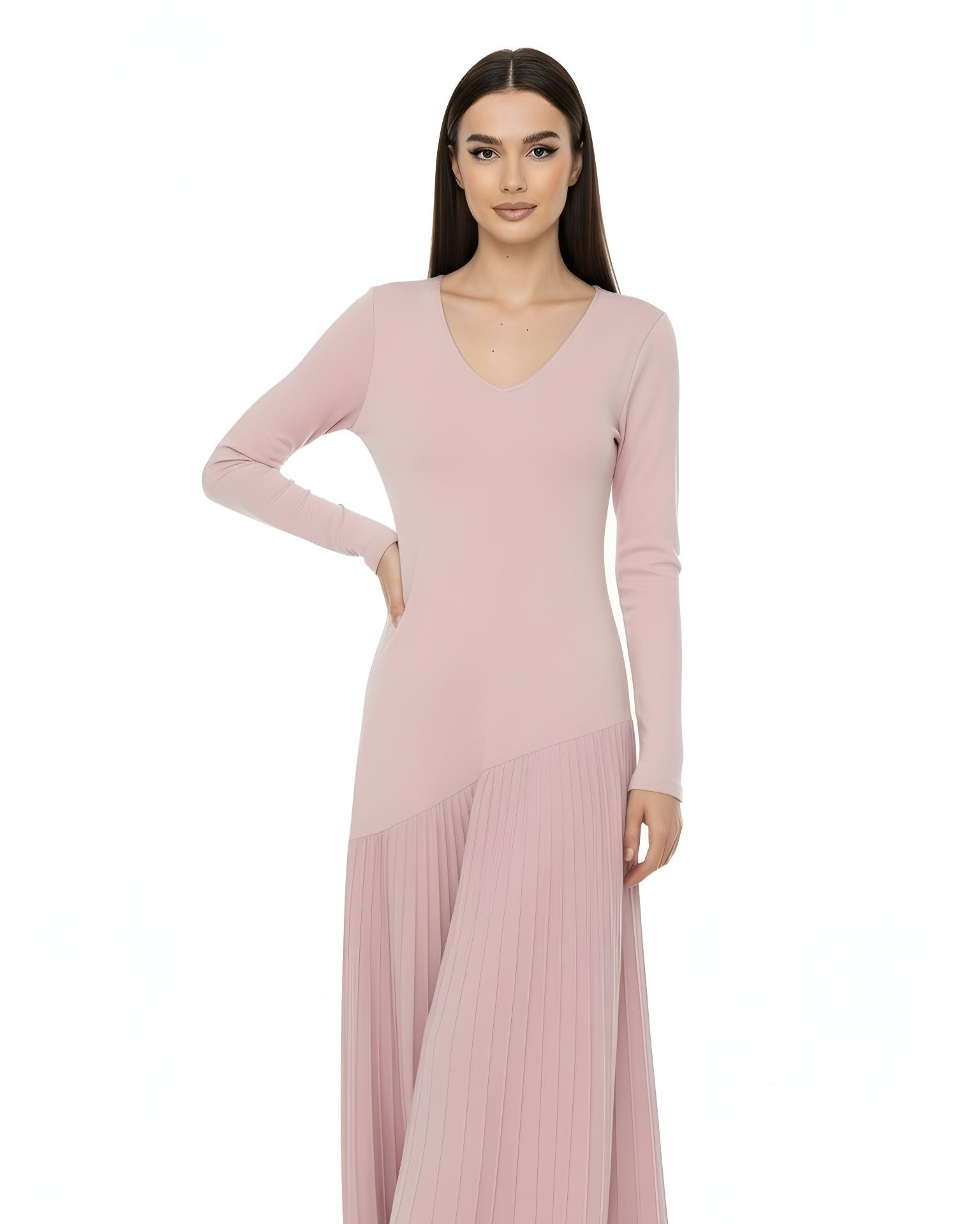 Balletcore V-Neck Pleated Knit Mermaid Dress