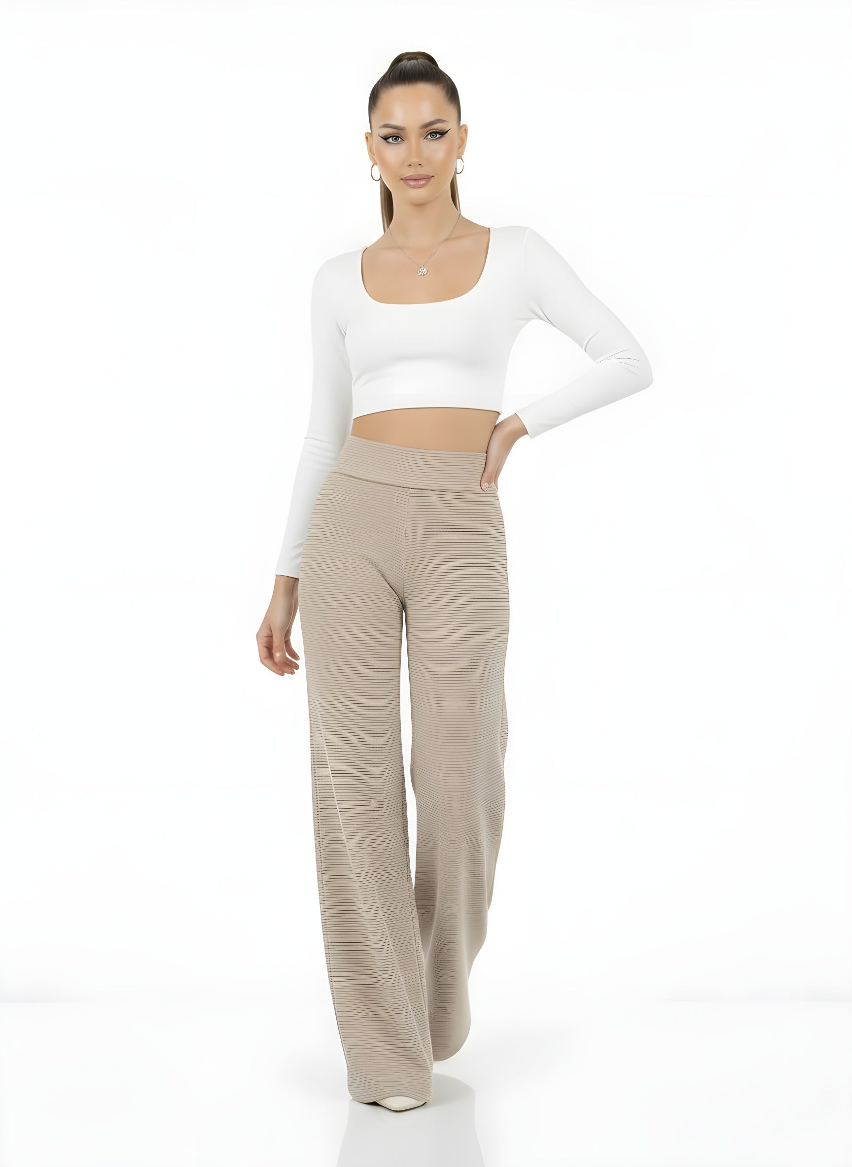 Striped High Waist Straight Pants