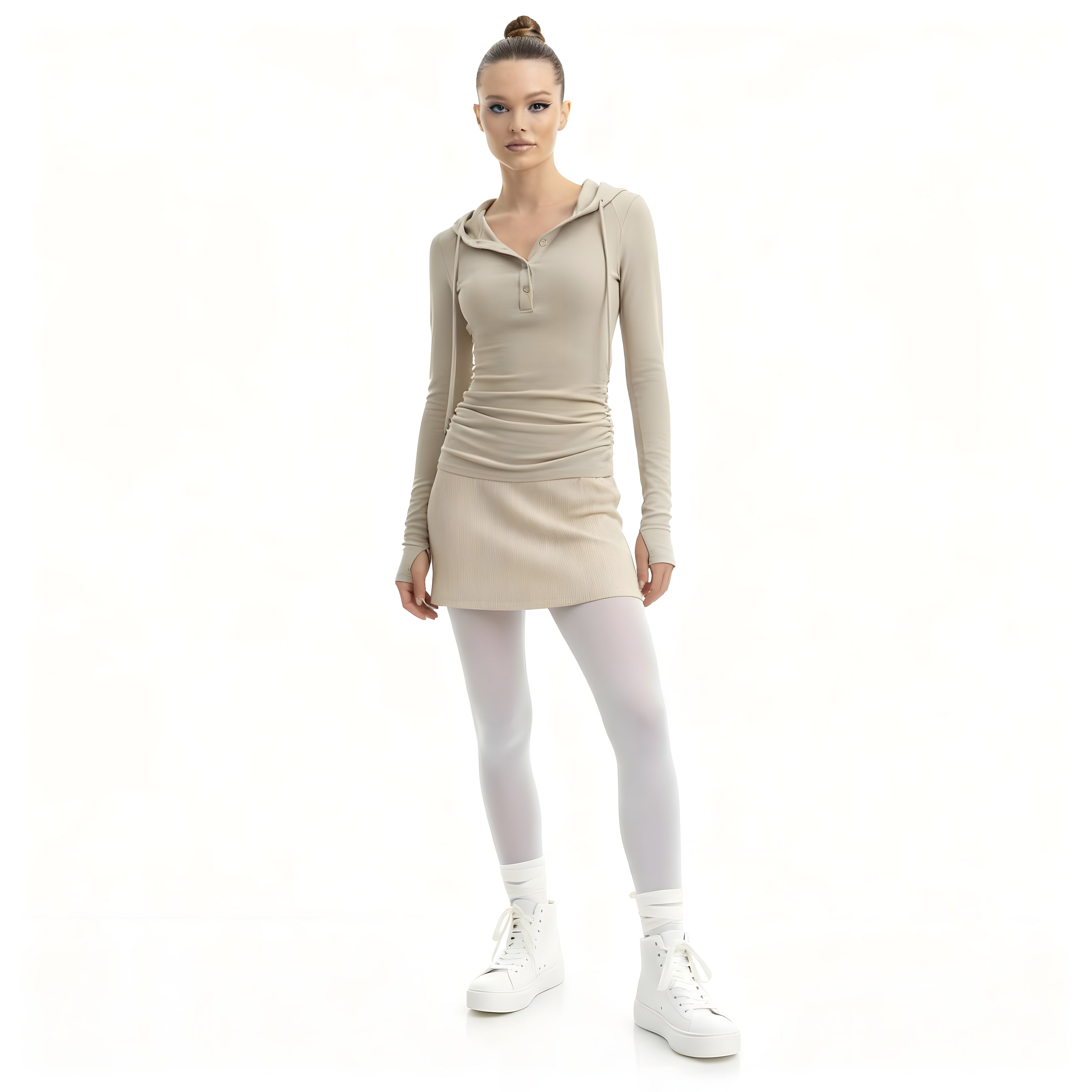 Slim-Fit Hooded Henley Knit Top
