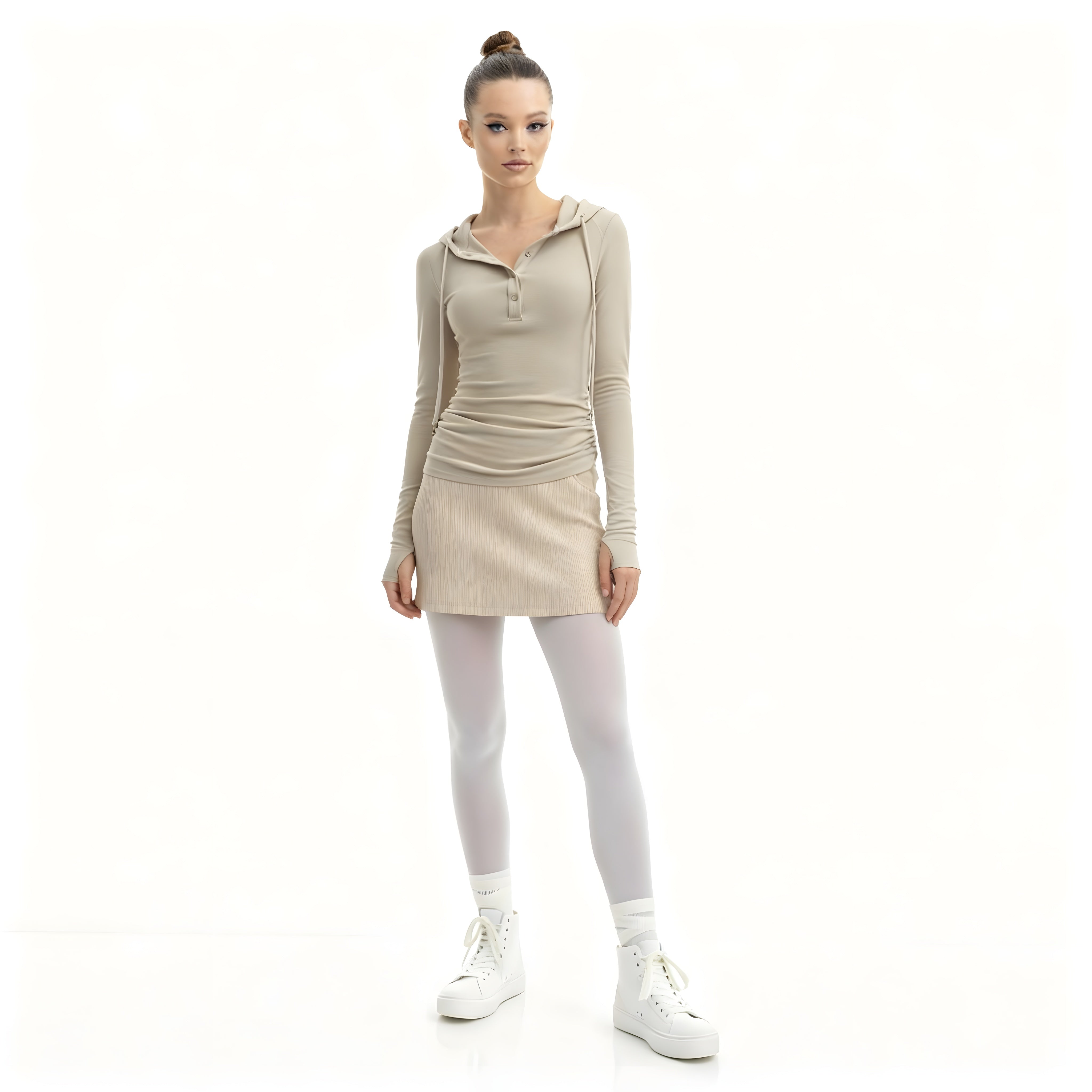 Slim-Fit Hooded Henley Knit Top