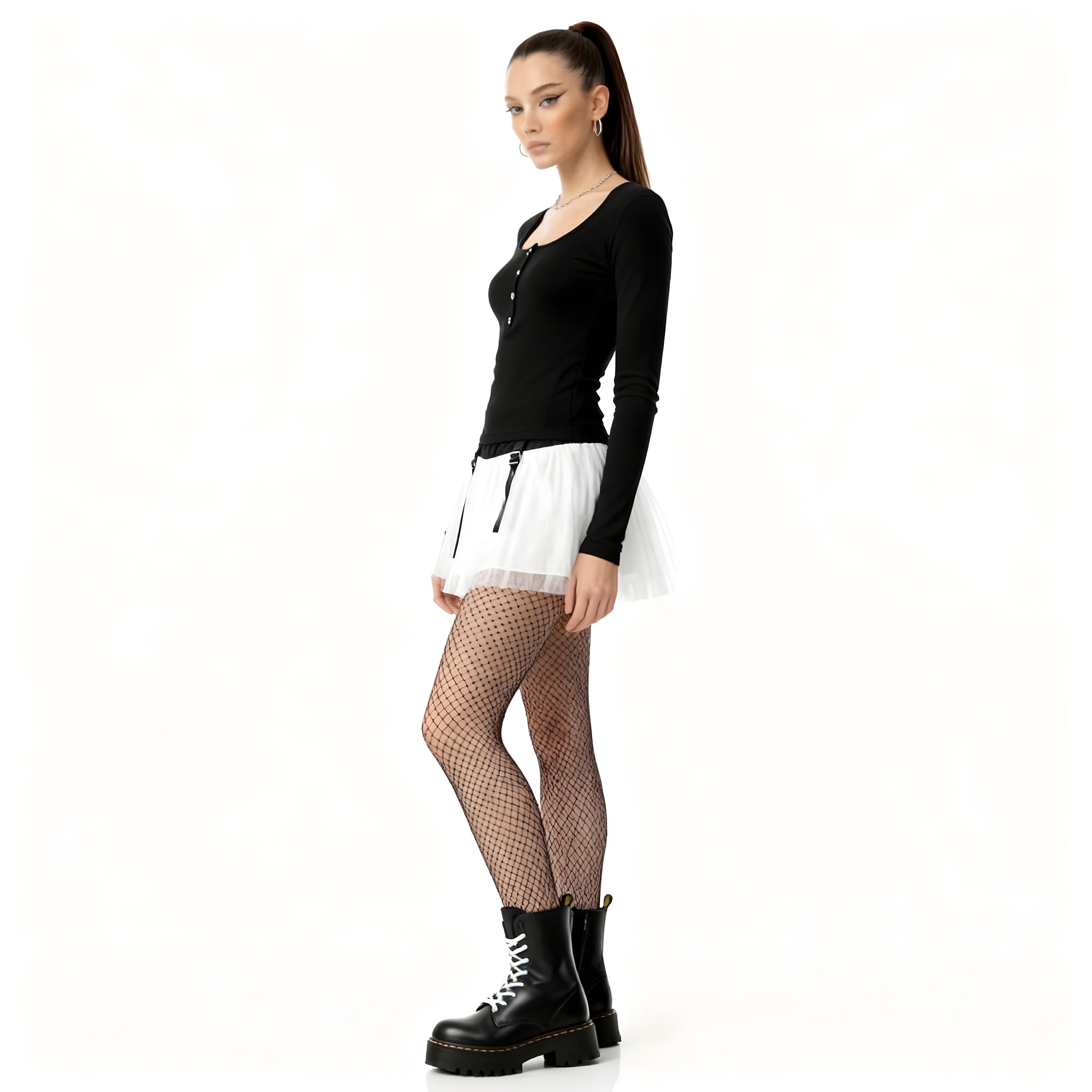 Round Neck Buttoned Long Sleeve T-Shirt