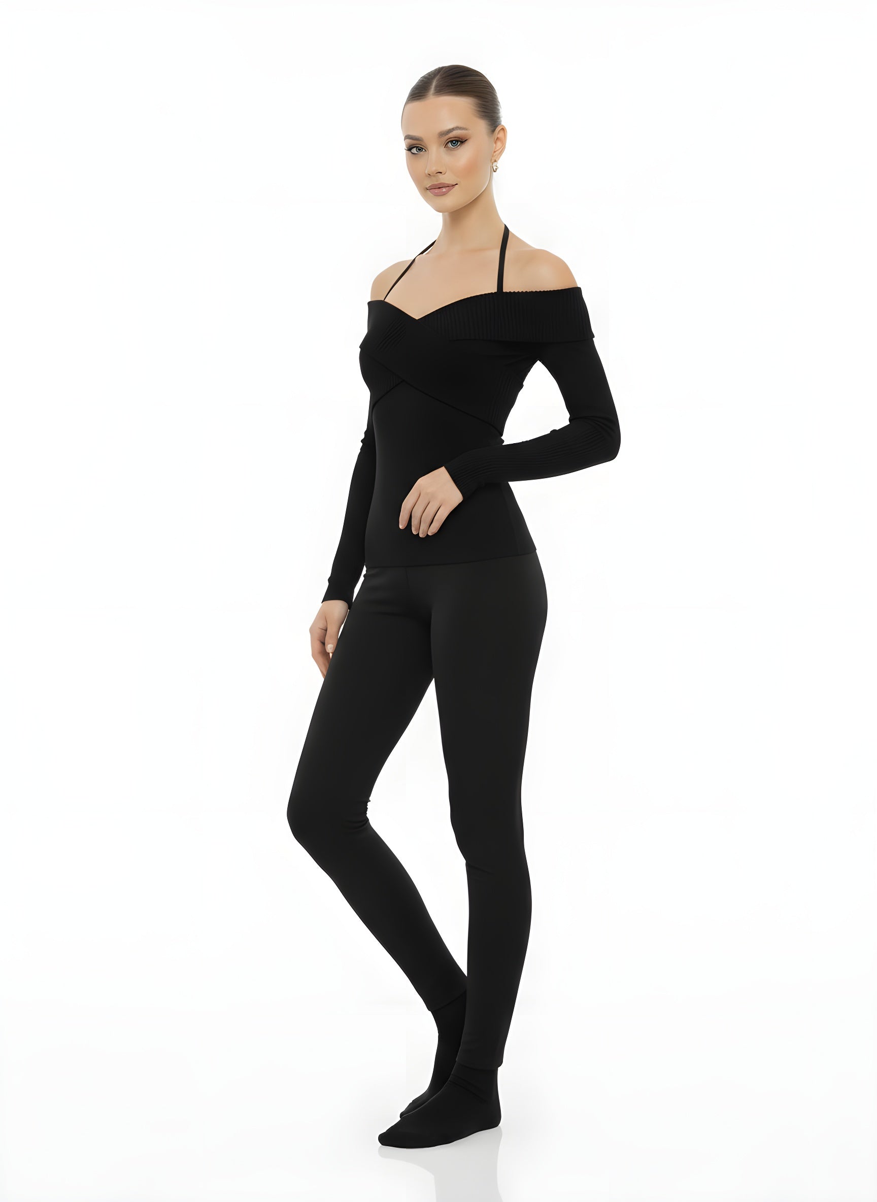 Off-Shoulder Halterneck Knit Sweater
