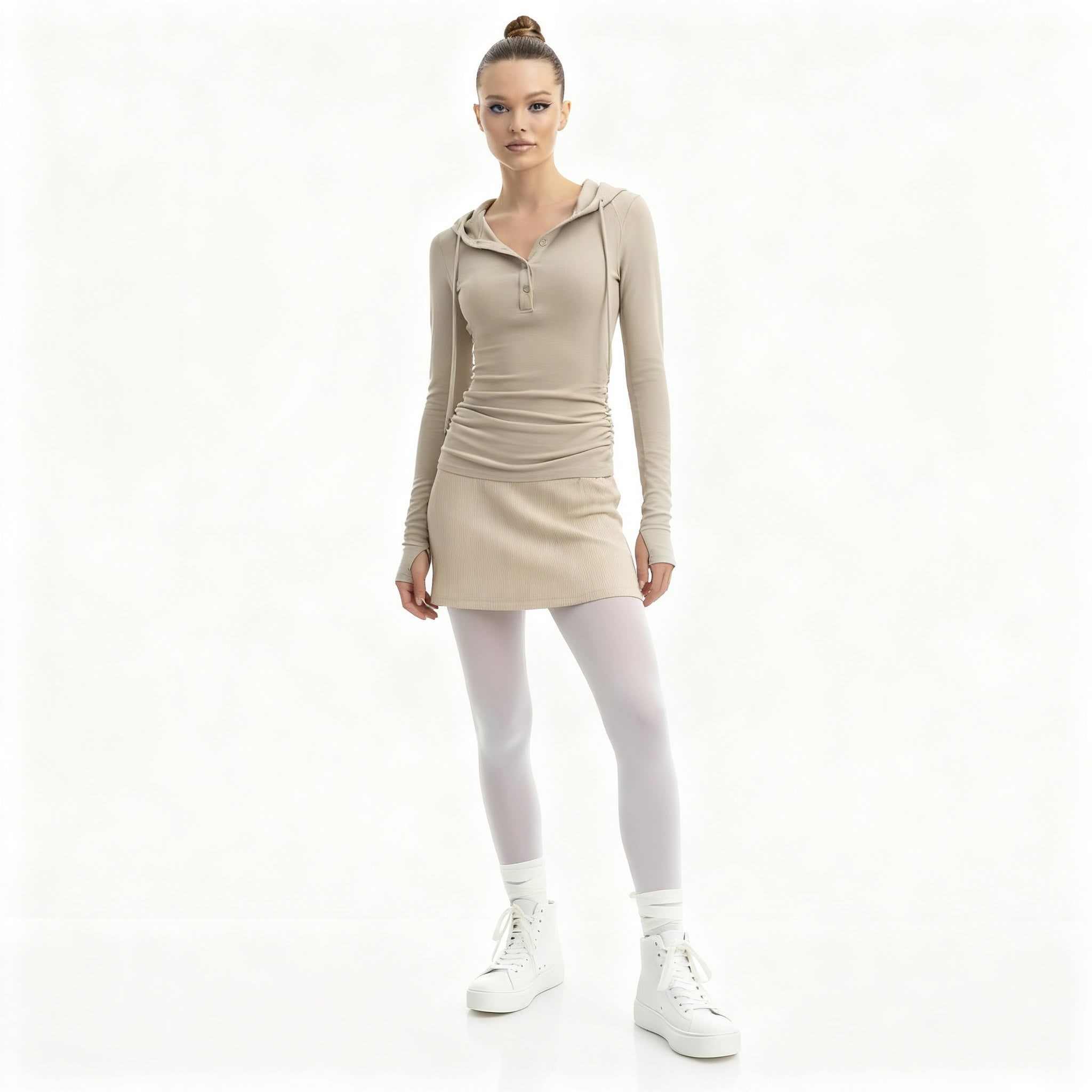 Slim-Fit Hooded Henley Knit Top