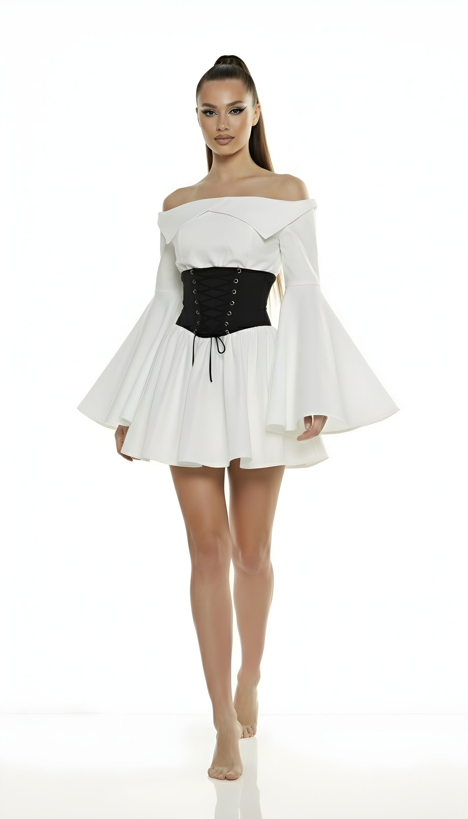 Retro Corset Waist Off-Shoulder Mini Dress
