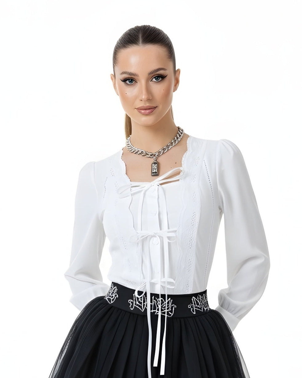 Balletcore Romantic Lace-Up Blouse