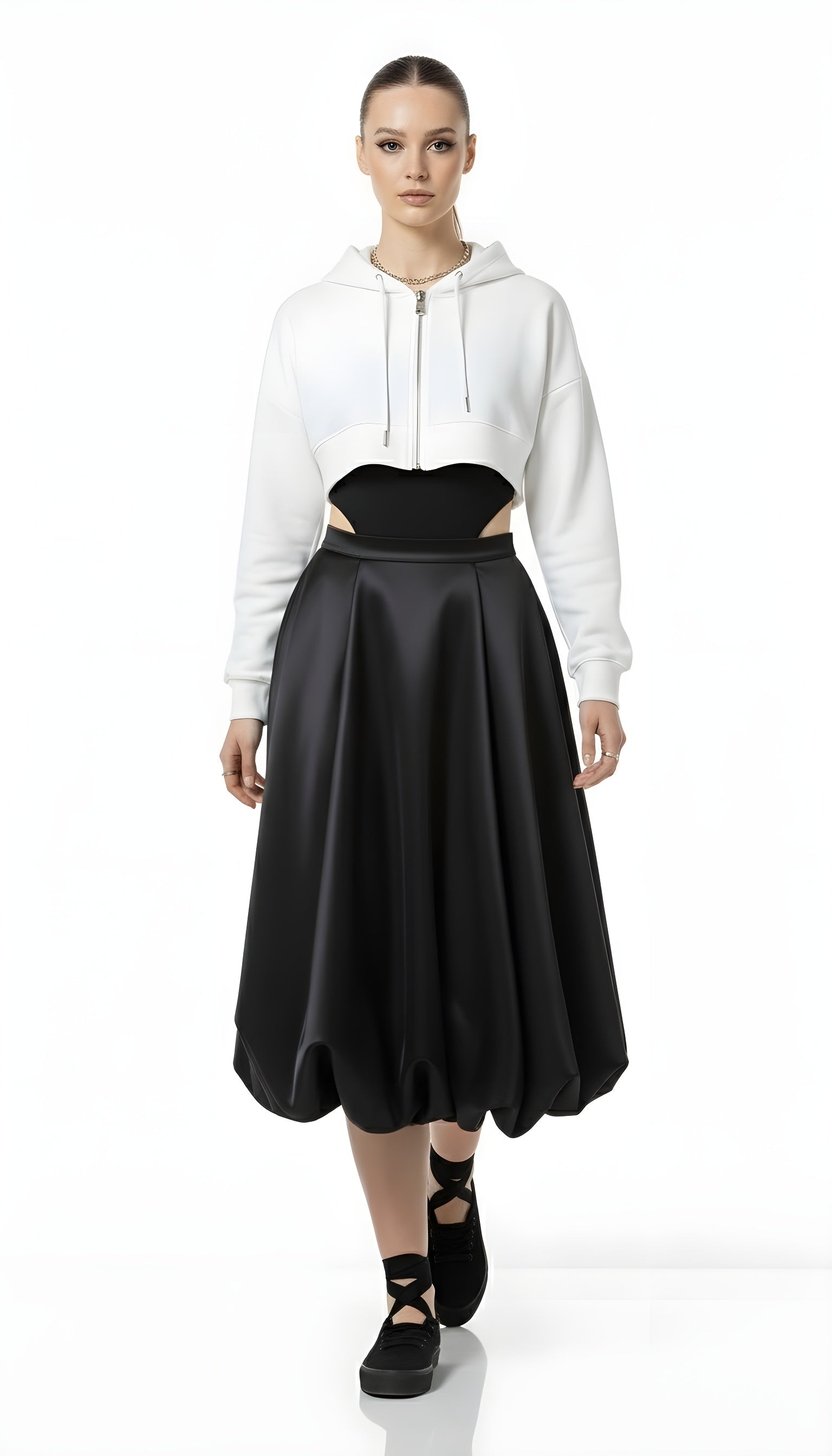 Balletcore Flowing Bud Skirt – High Waist Lantern Hem Midi