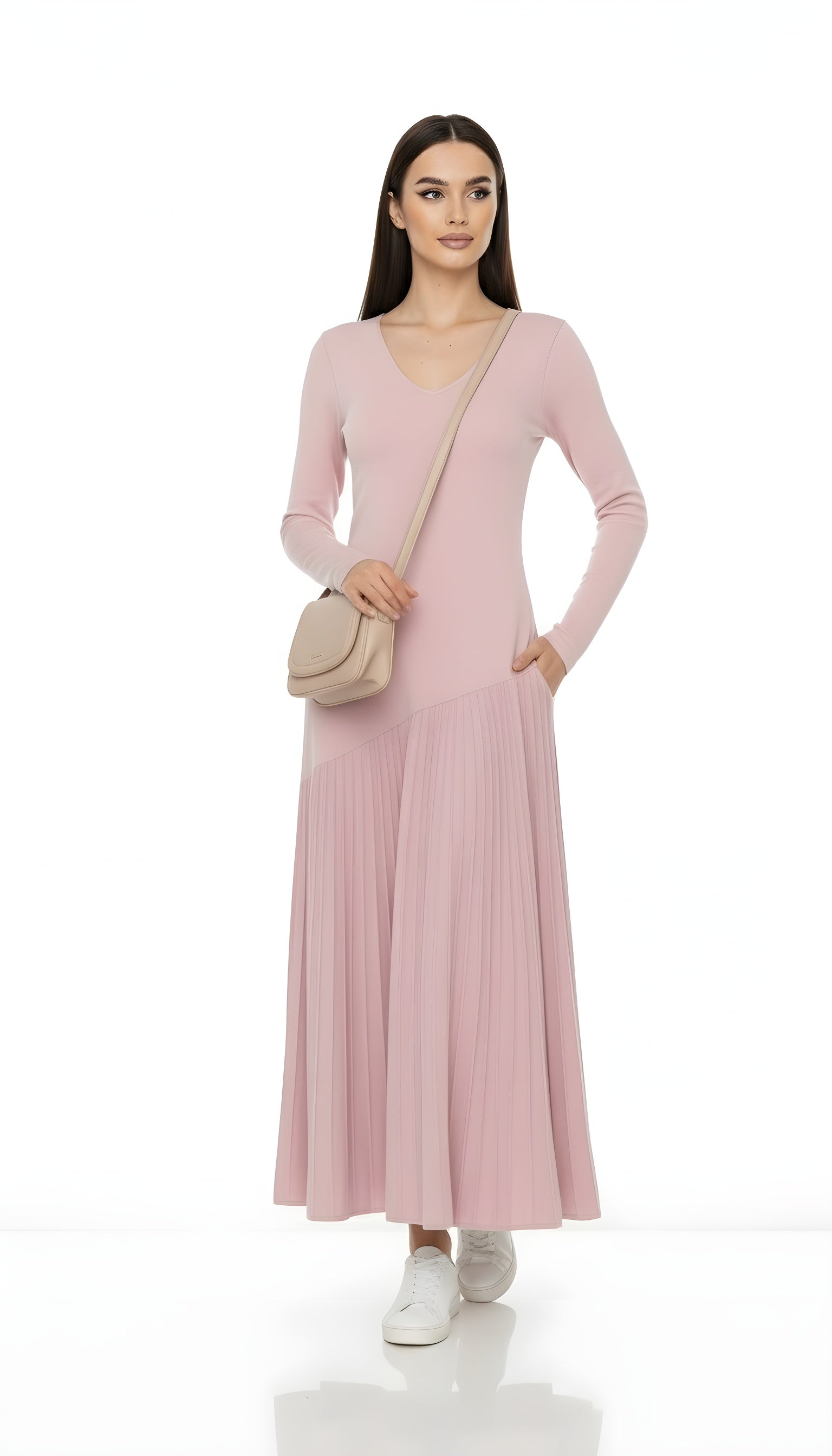 Balletcore V-Neck Pleated Knit Mermaid Dress