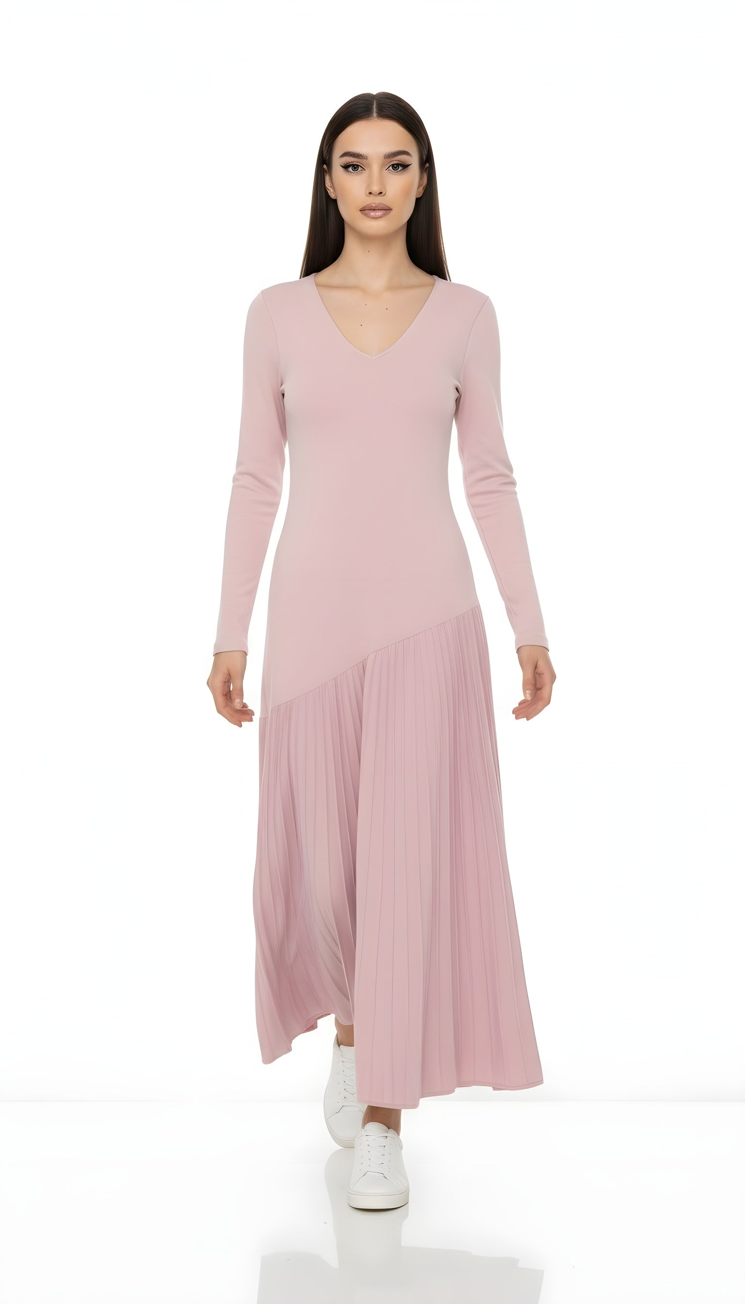 Balletcore V-Neck Pleated Knit Mermaid Dress