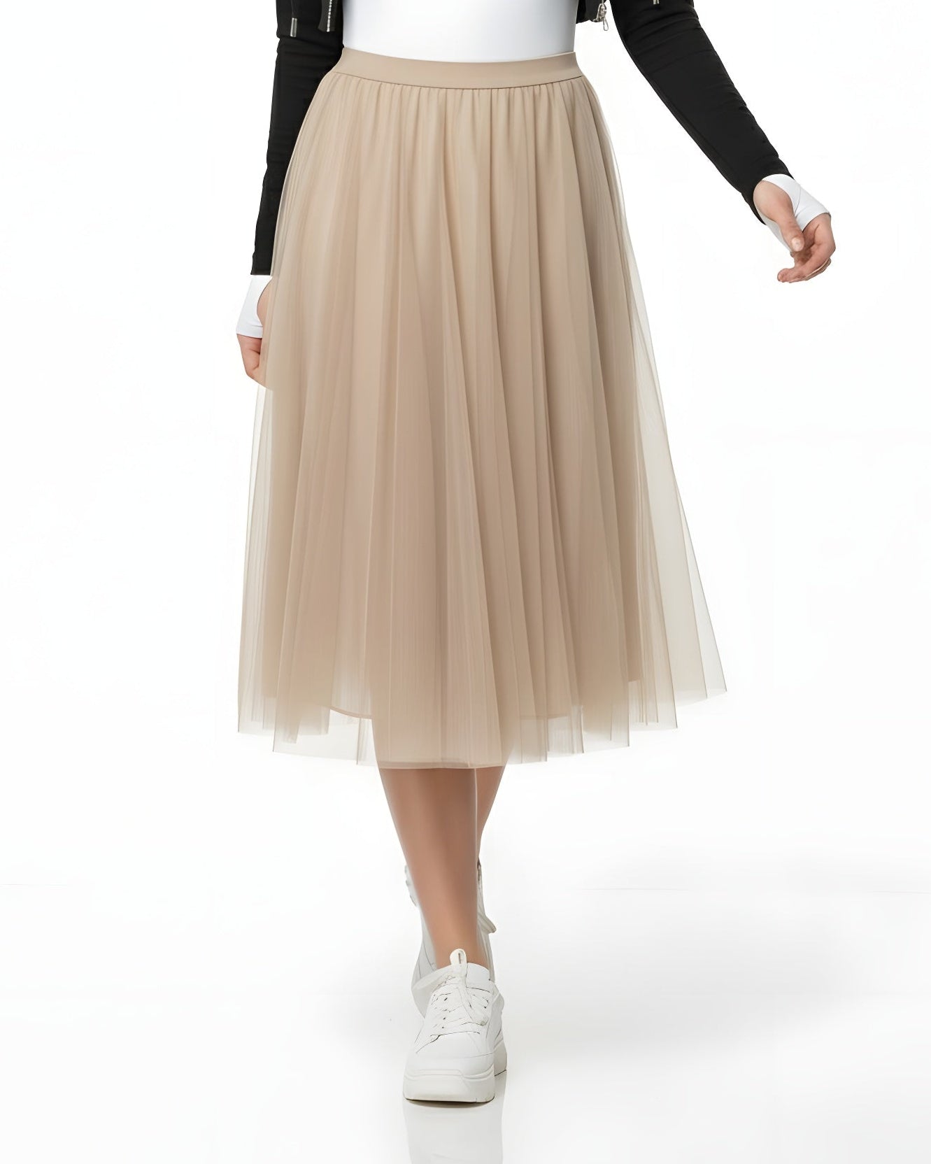 Balletcore High Waist Tulle Pleated Midi Skirt