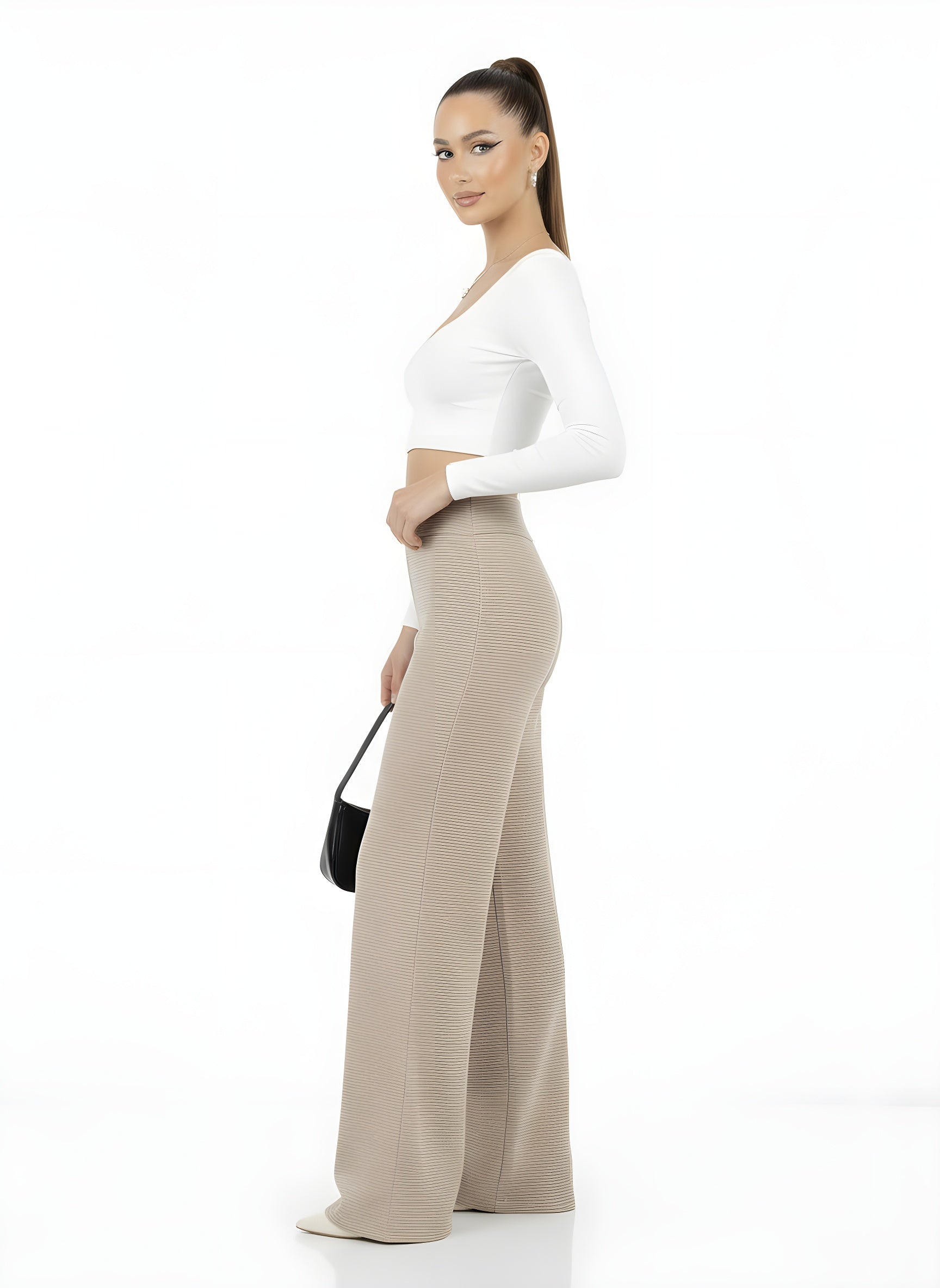 Striped High Waist Straight Pants