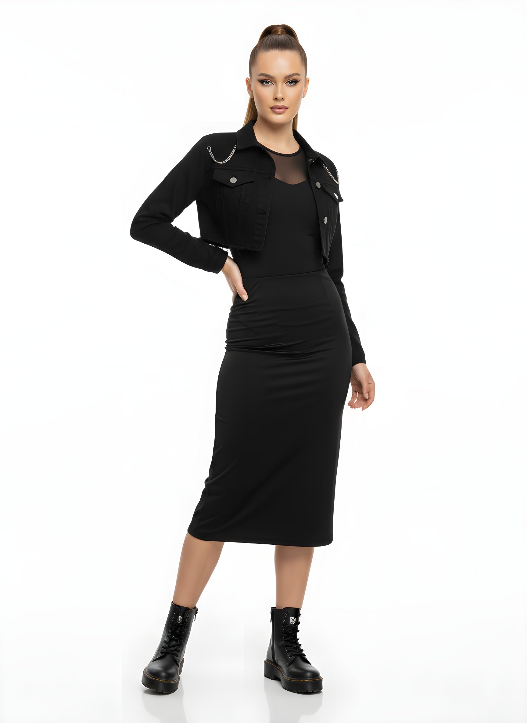 Sicily Slim Satin Midi Skirt