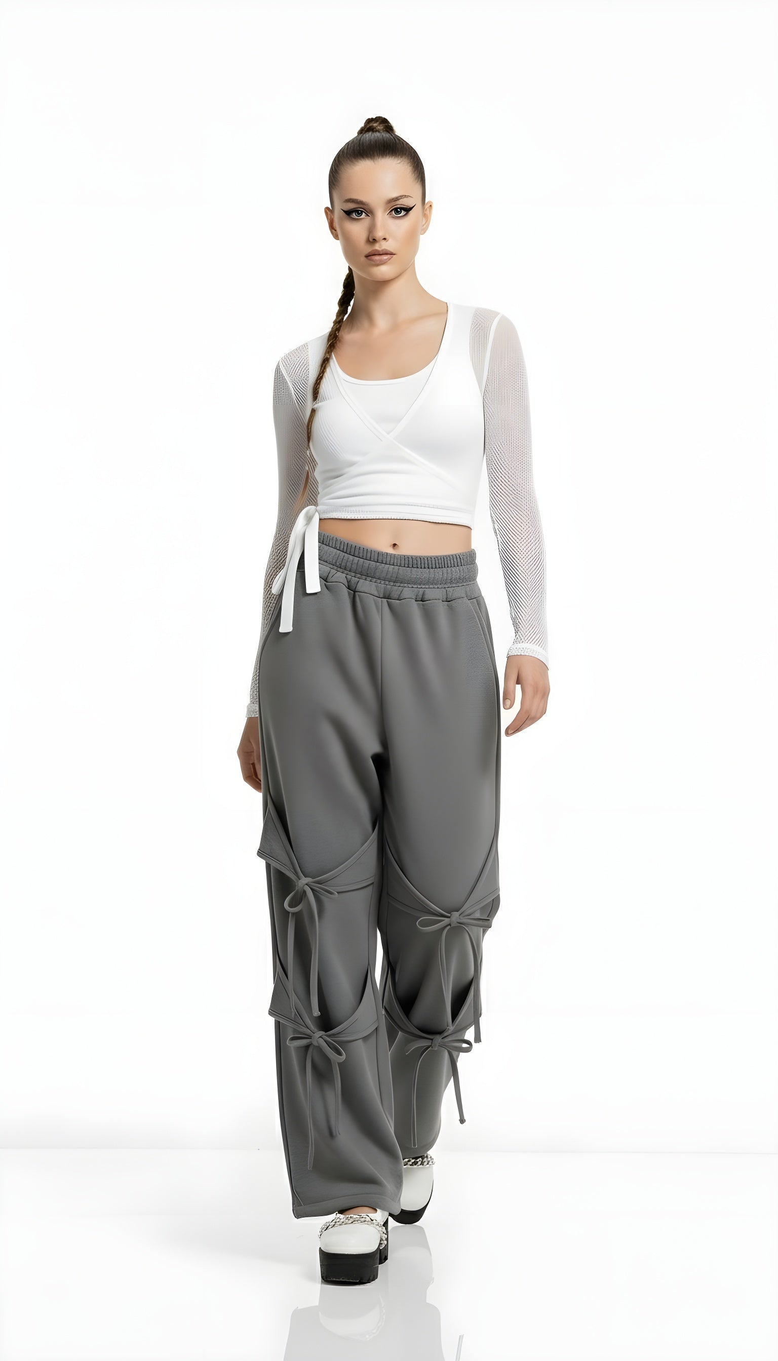 Deconstructed Strappy Wide-Leg Pants