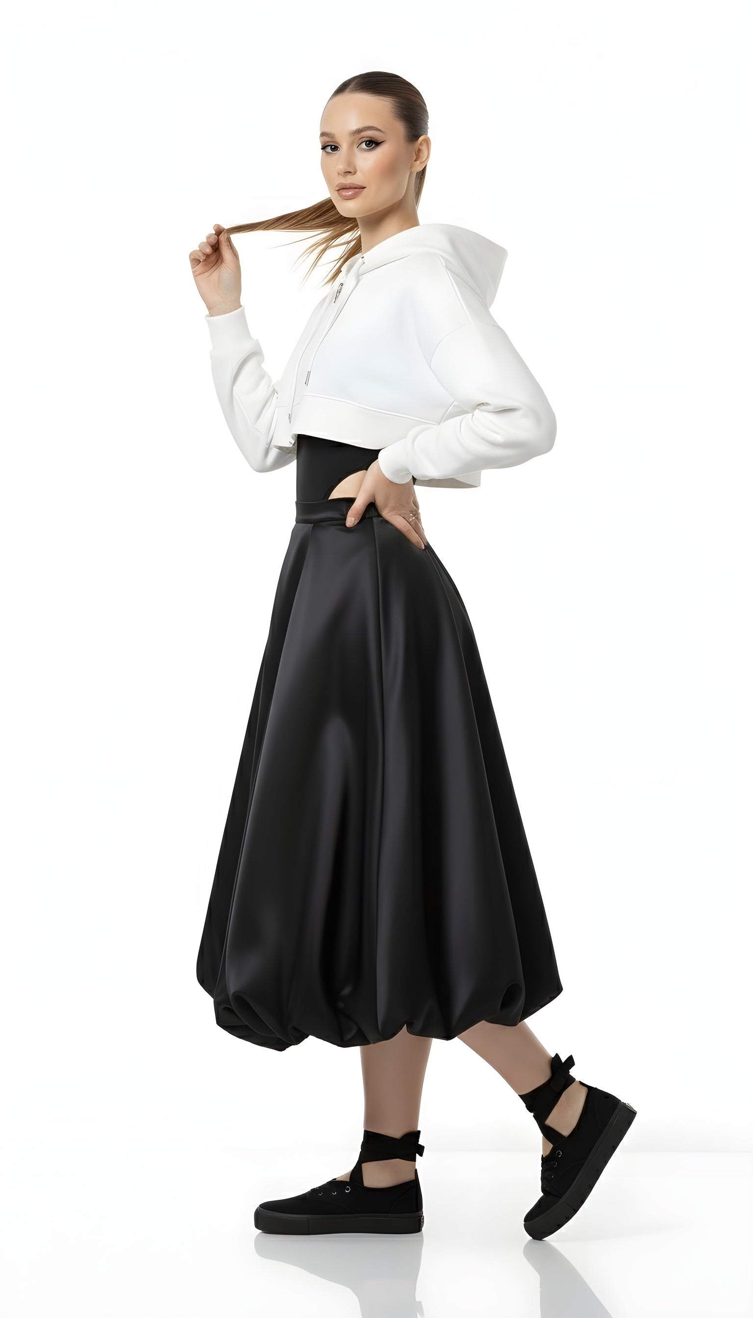 Balletcore Flowing Bud Skirt – High Waist Lantern Hem Midi