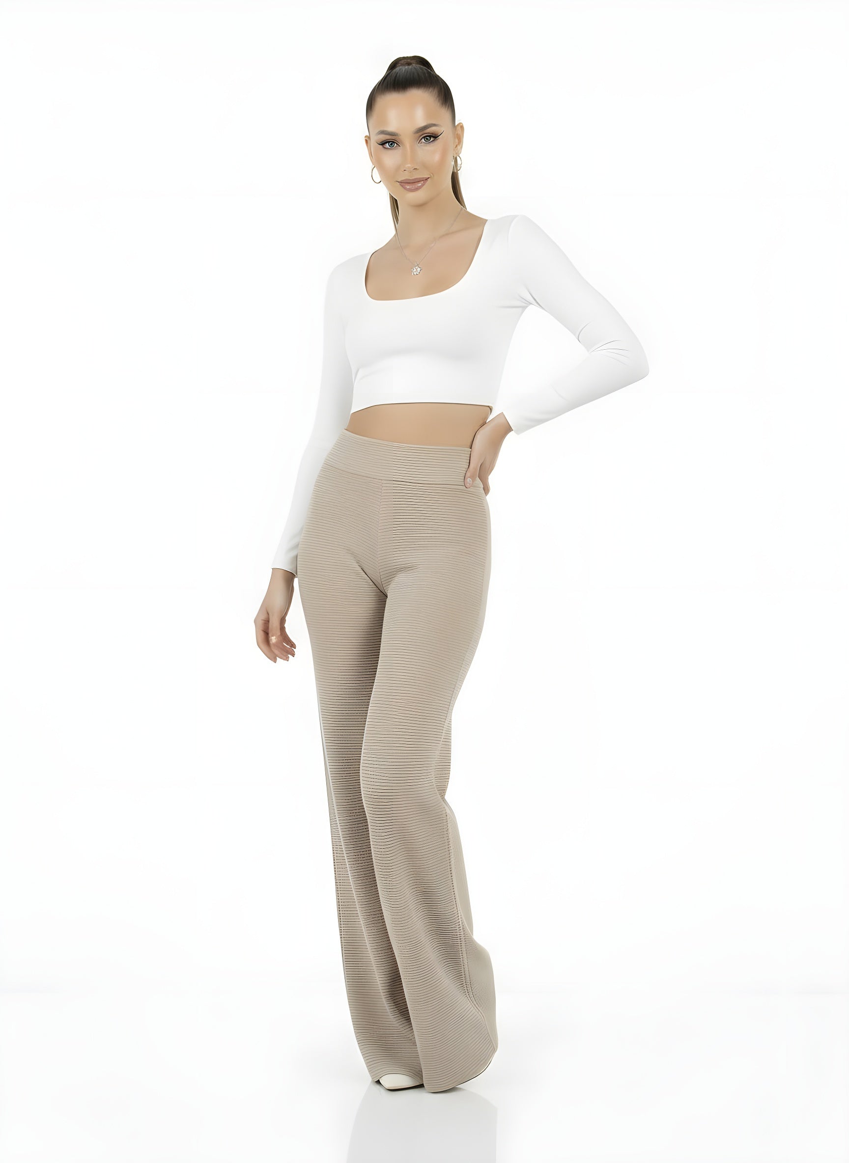 Striped High Waist Straight Pants