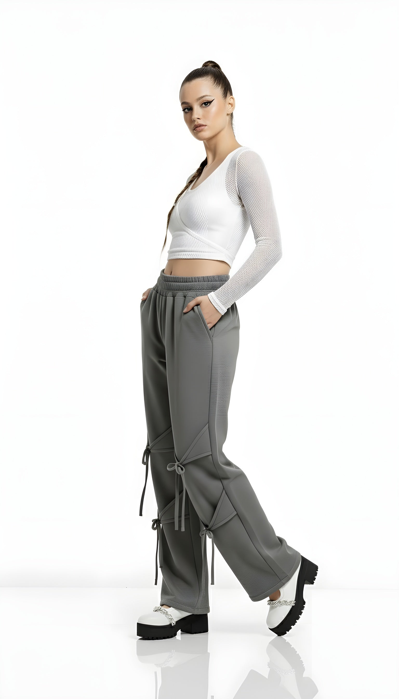 Deconstructed Strappy Wide-Leg Pants