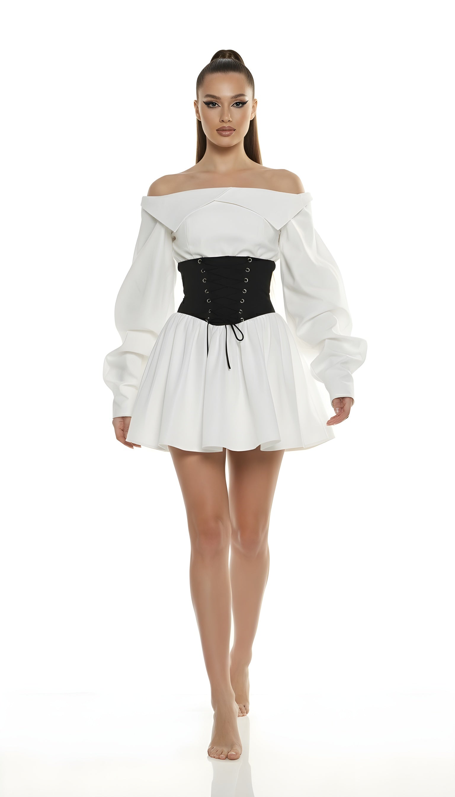 Retro Corset Waist Off-Shoulder Mini Dress