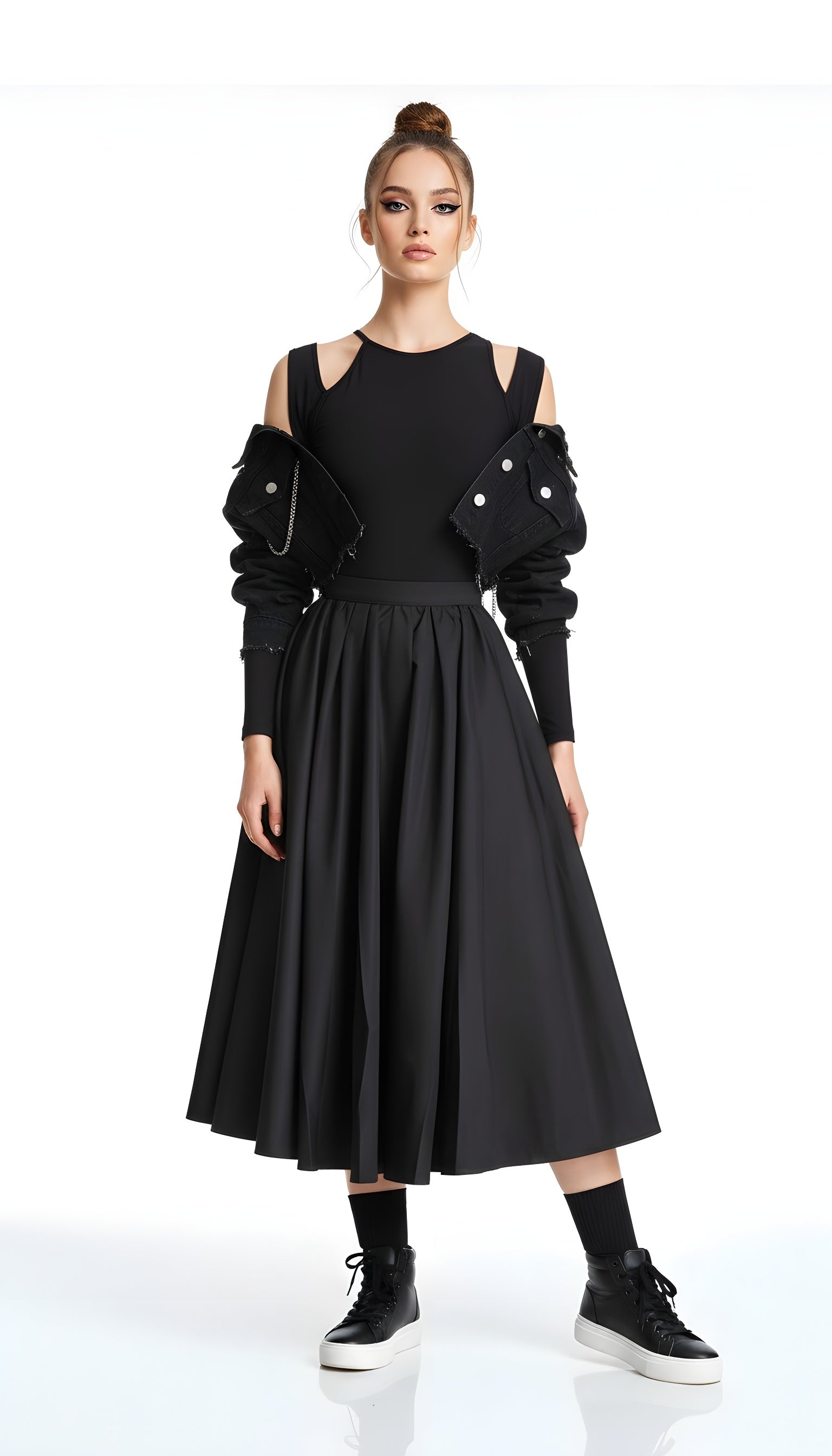Classic High-Waist A-Line Midi Skirt