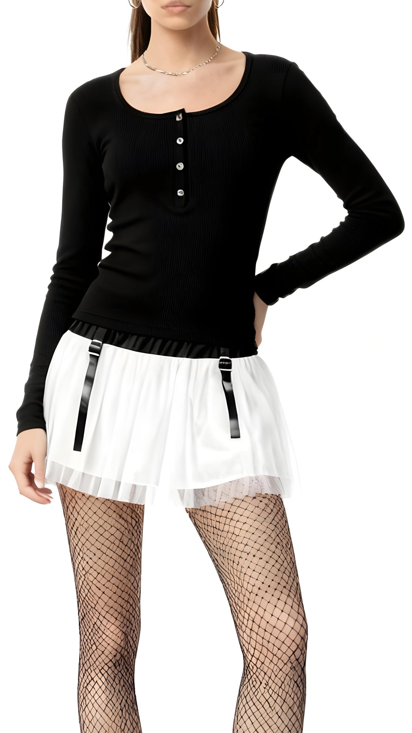 Round Neck Buttoned Long Sleeve T-Shirt