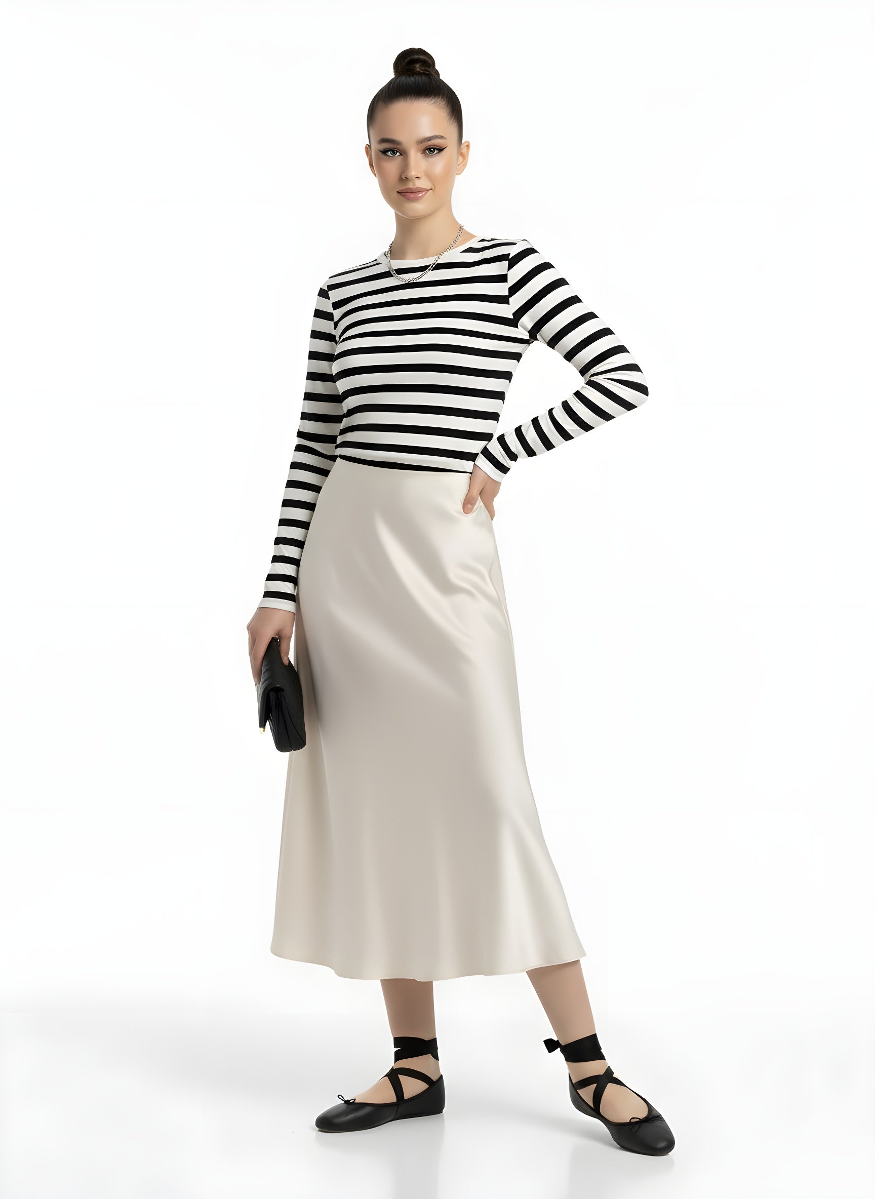High-waisted satin silky skirt