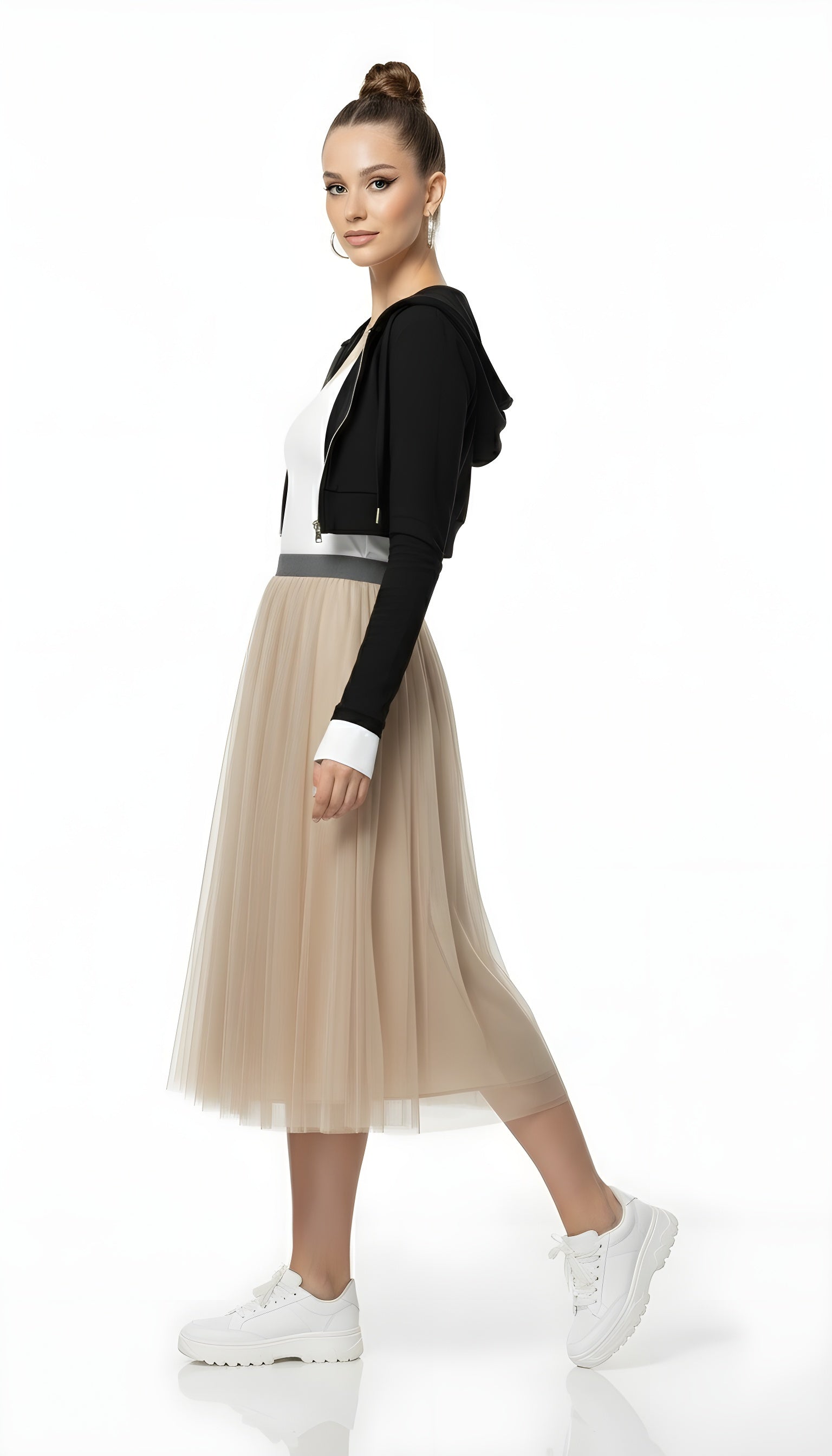 Balletcore High Waist Tulle Pleated Midi Skirt