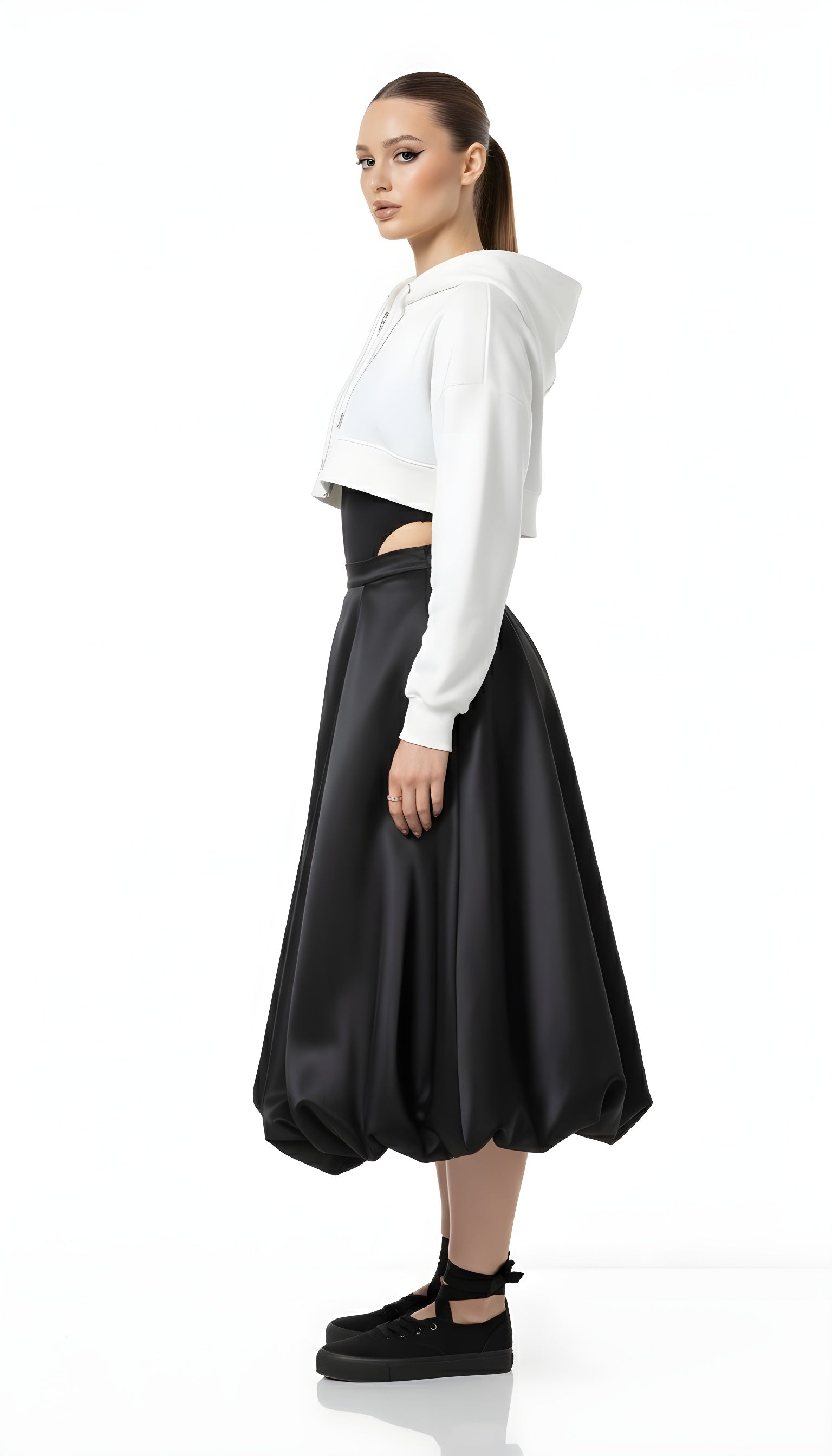 Balletcore Flowing Bud Skirt – High Waist Lantern Hem Midi