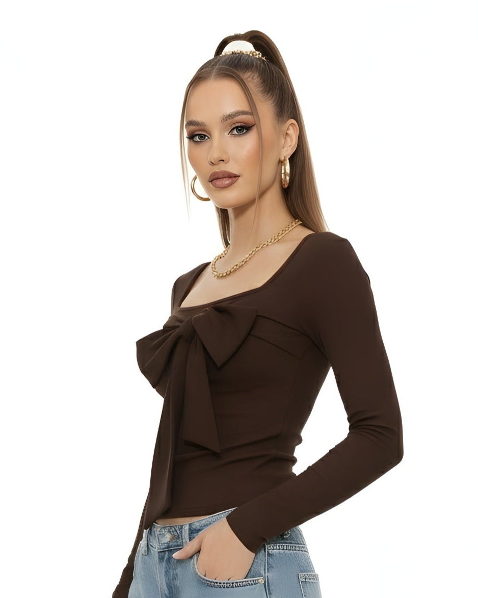 Balletcore Square Neck Bow Blouse