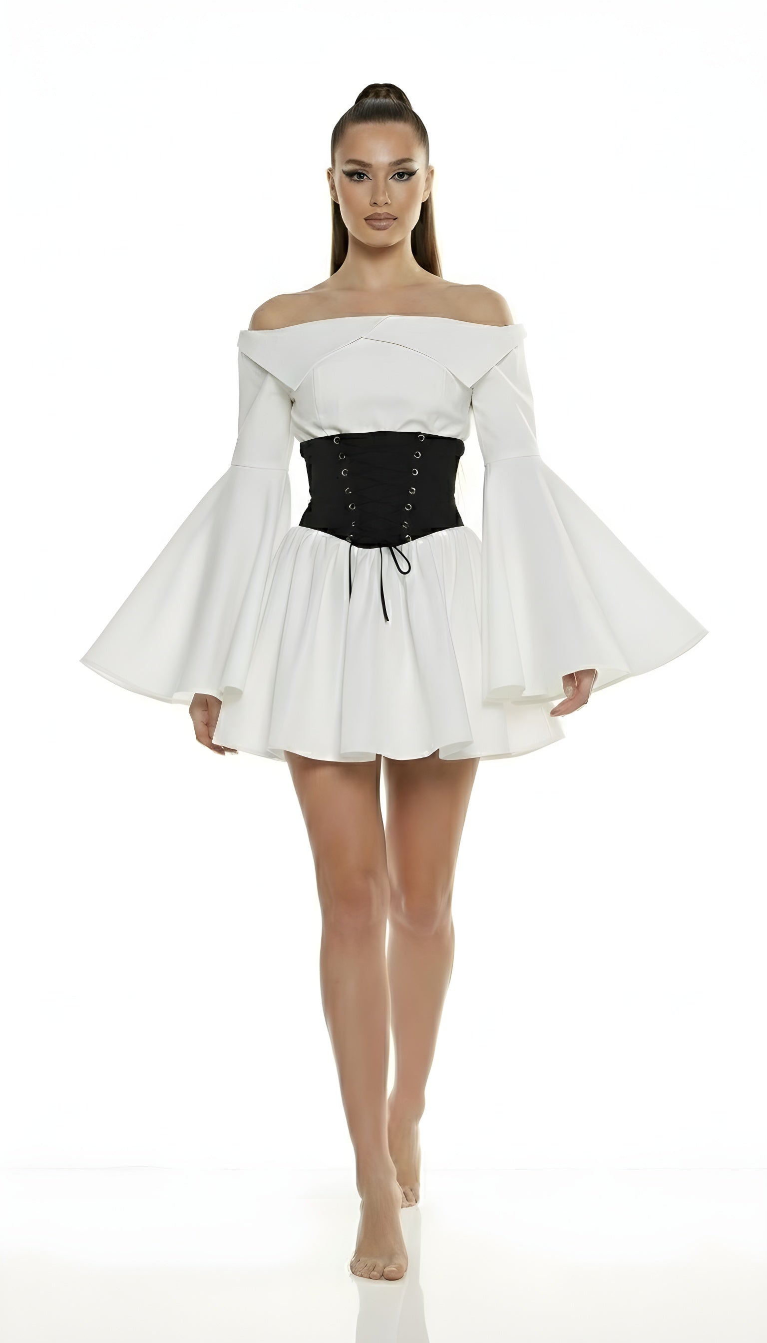 Retro Corset Waist Off-Shoulder Mini Dress