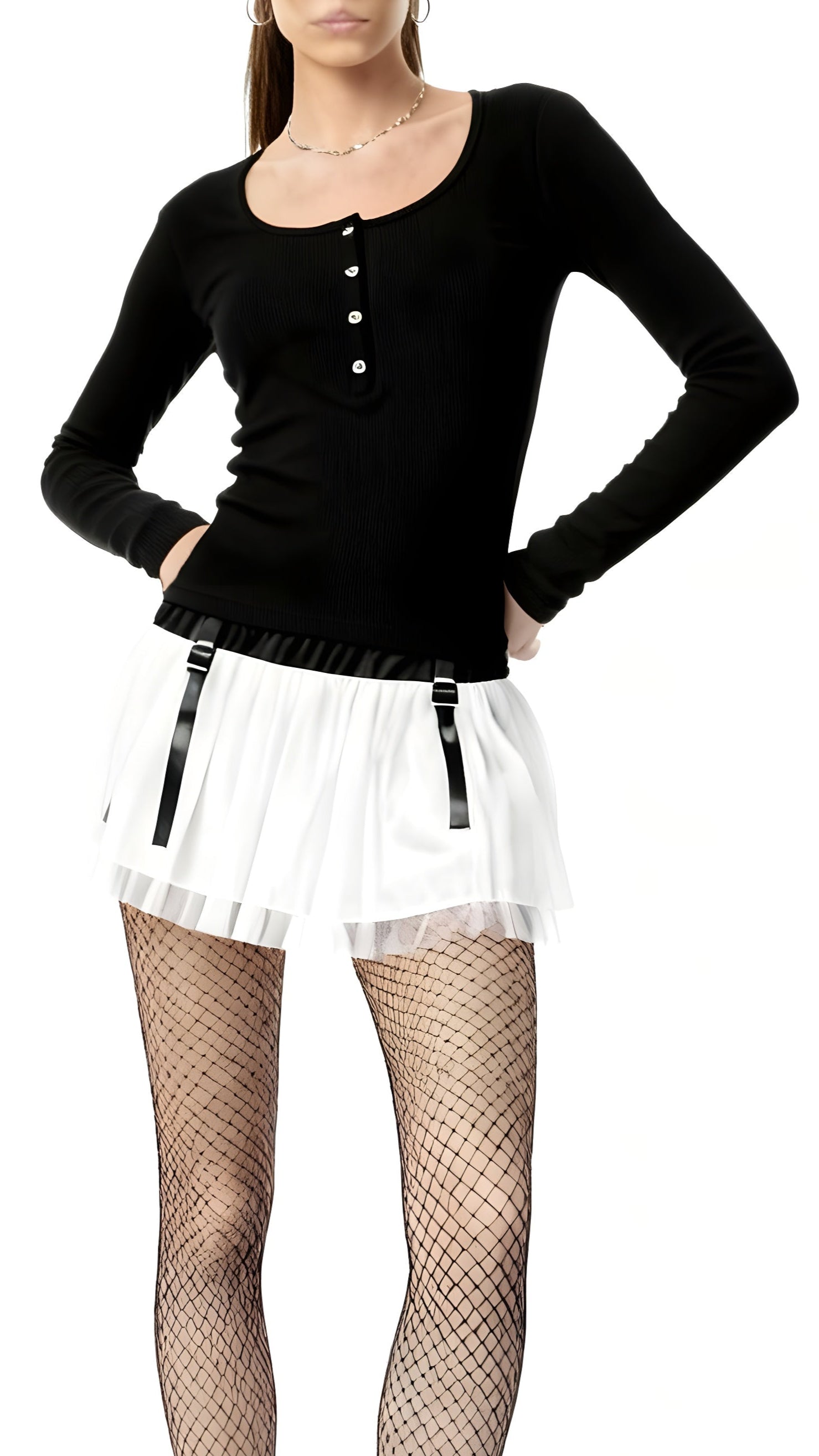 Round Neck Buttoned Long Sleeve T-Shirt