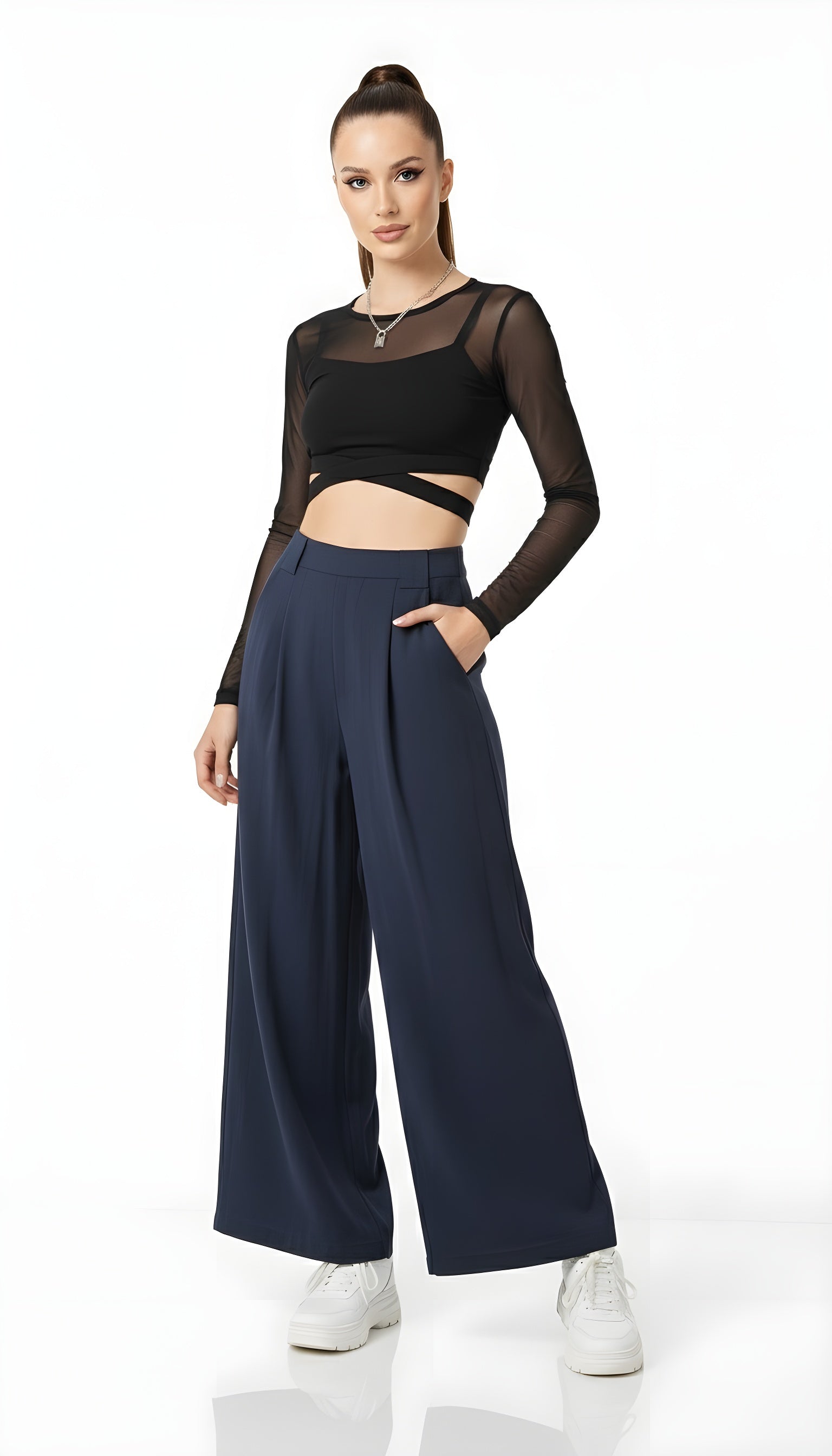 High Waist Wide fit Cropped Pants