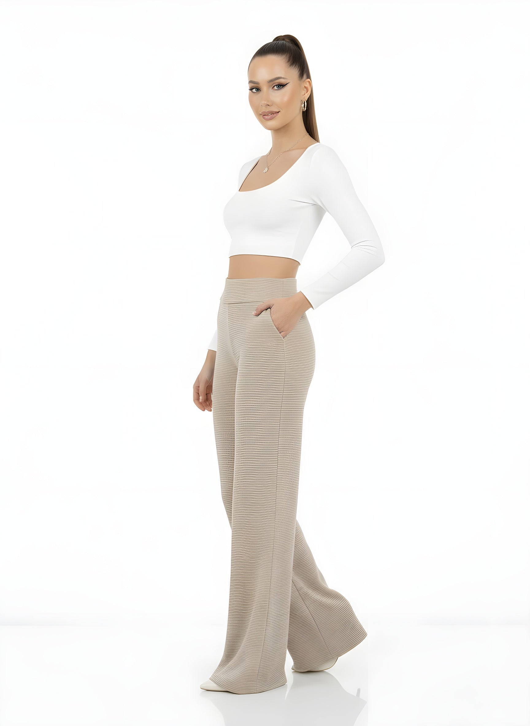Striped High Waist Straight Pants