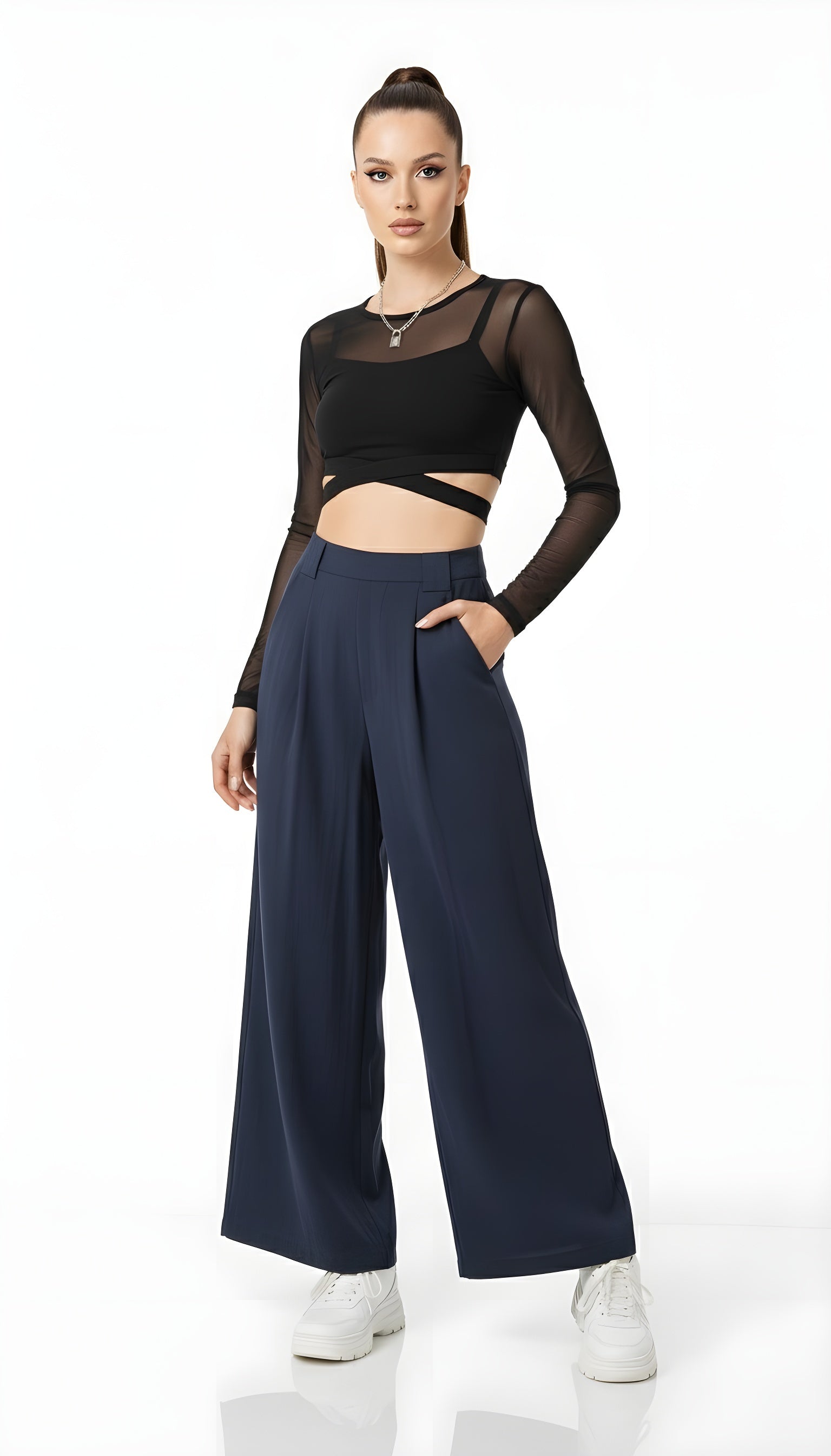 High Waist Wide fit Cropped Pants