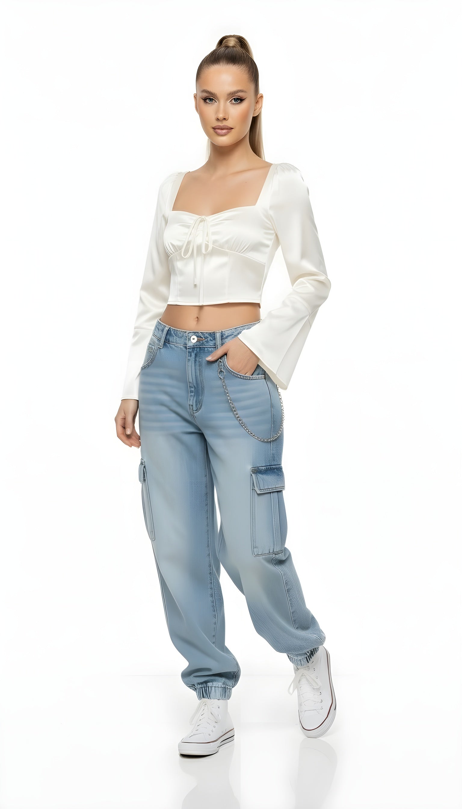 French Vintage Satin Square Neck Crop Top