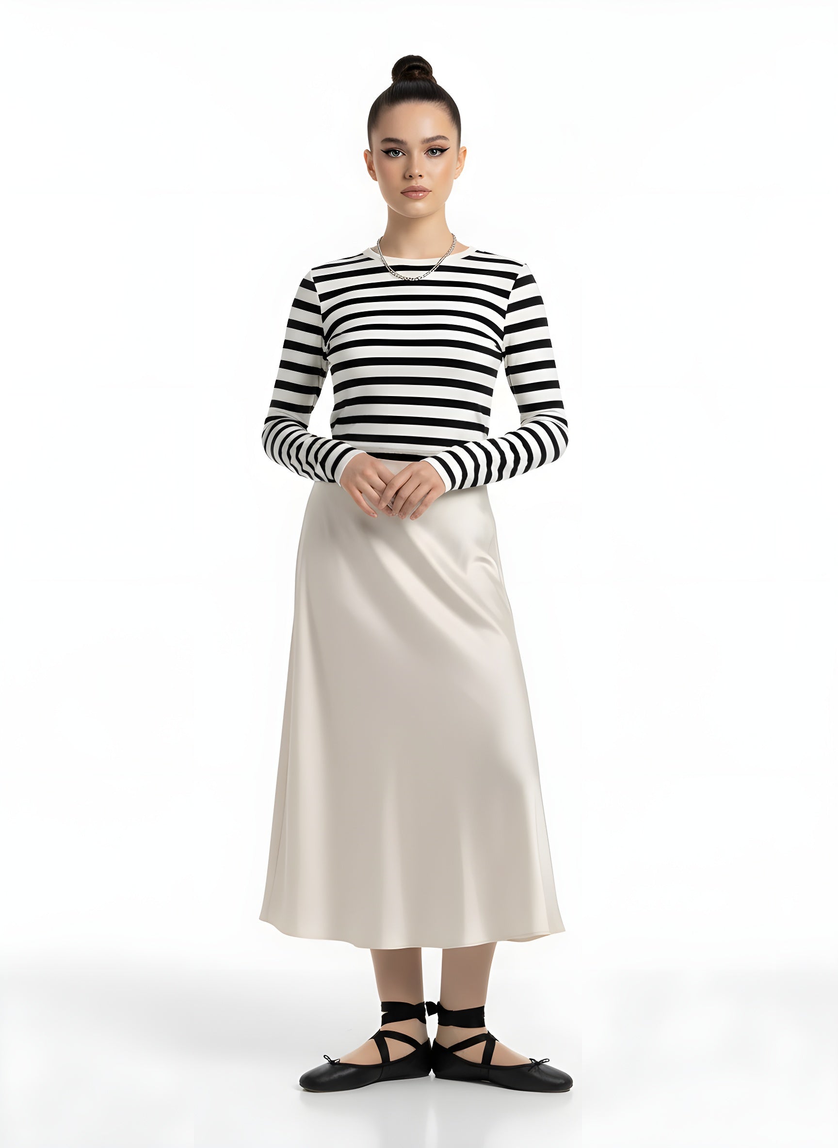 High-waisted satin silky skirt