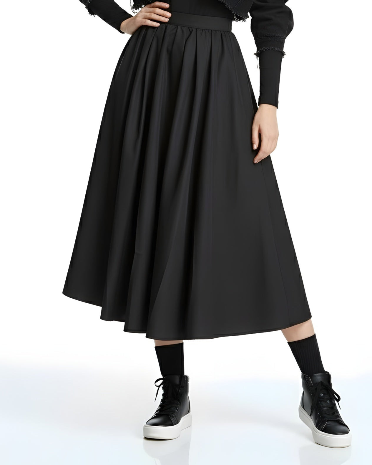 Classic High-Waist A-Line Midi Skirt