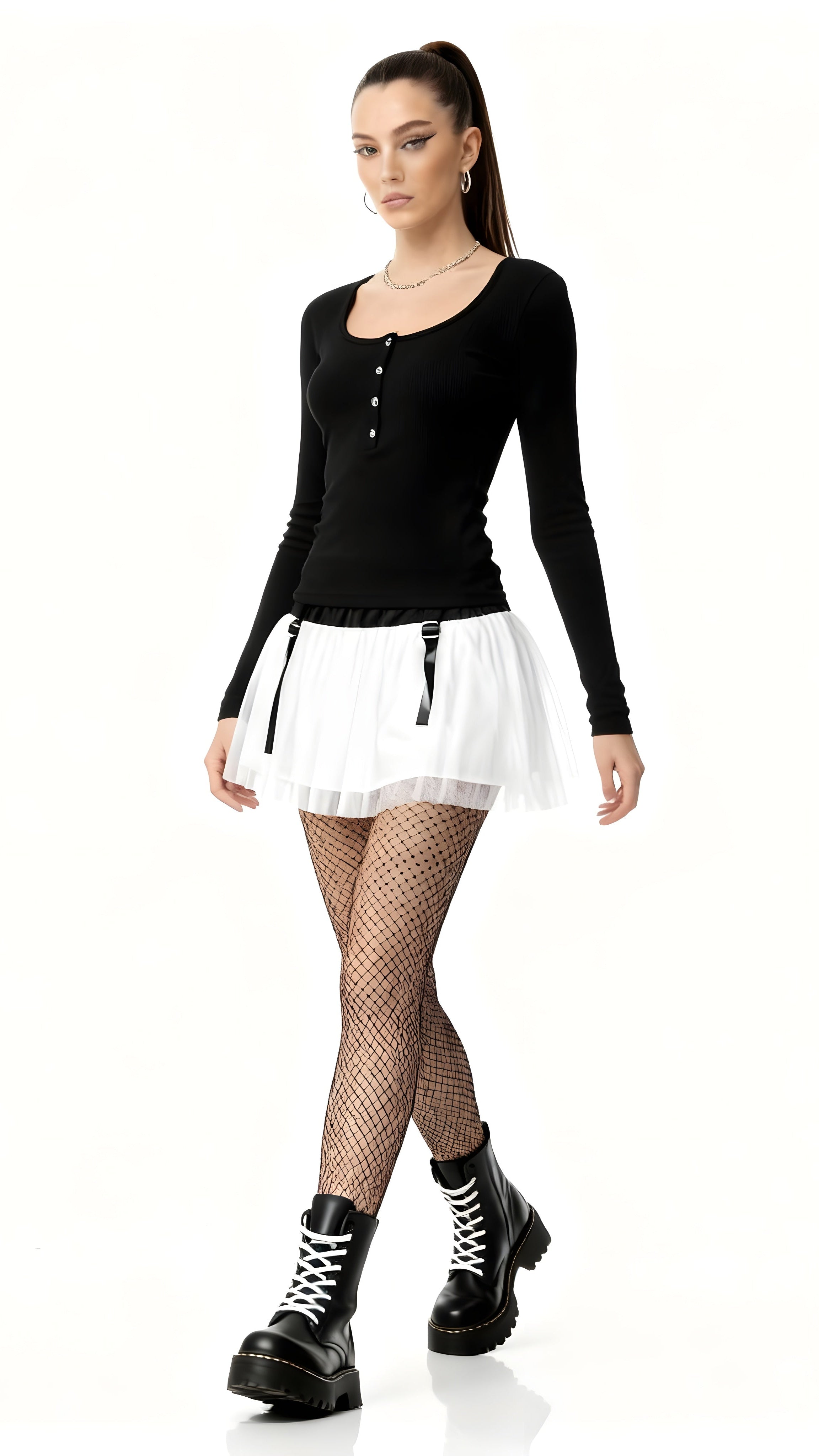 Round Neck Buttoned Long Sleeve T-Shirt