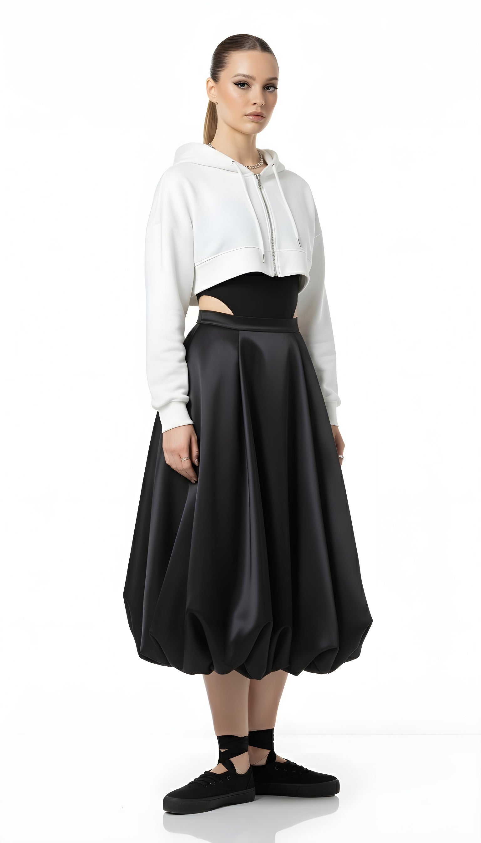 Balletcore Flowing Bud Skirt – High Waist Lantern Hem Midi