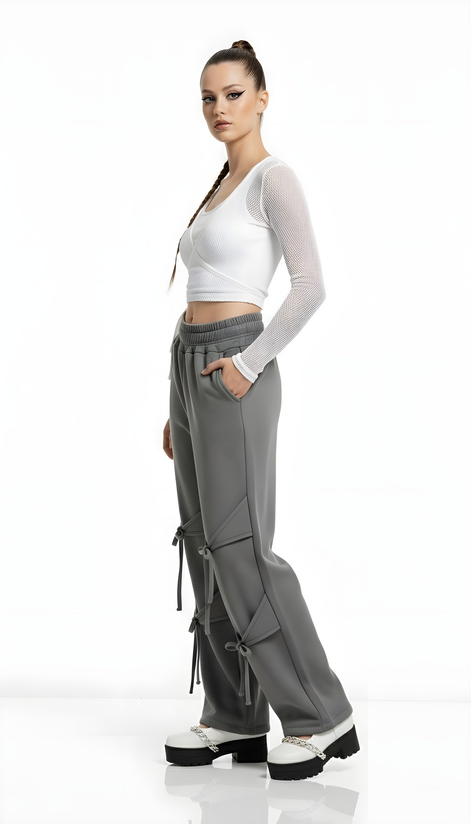 Deconstructed Strappy Wide-Leg Pants
