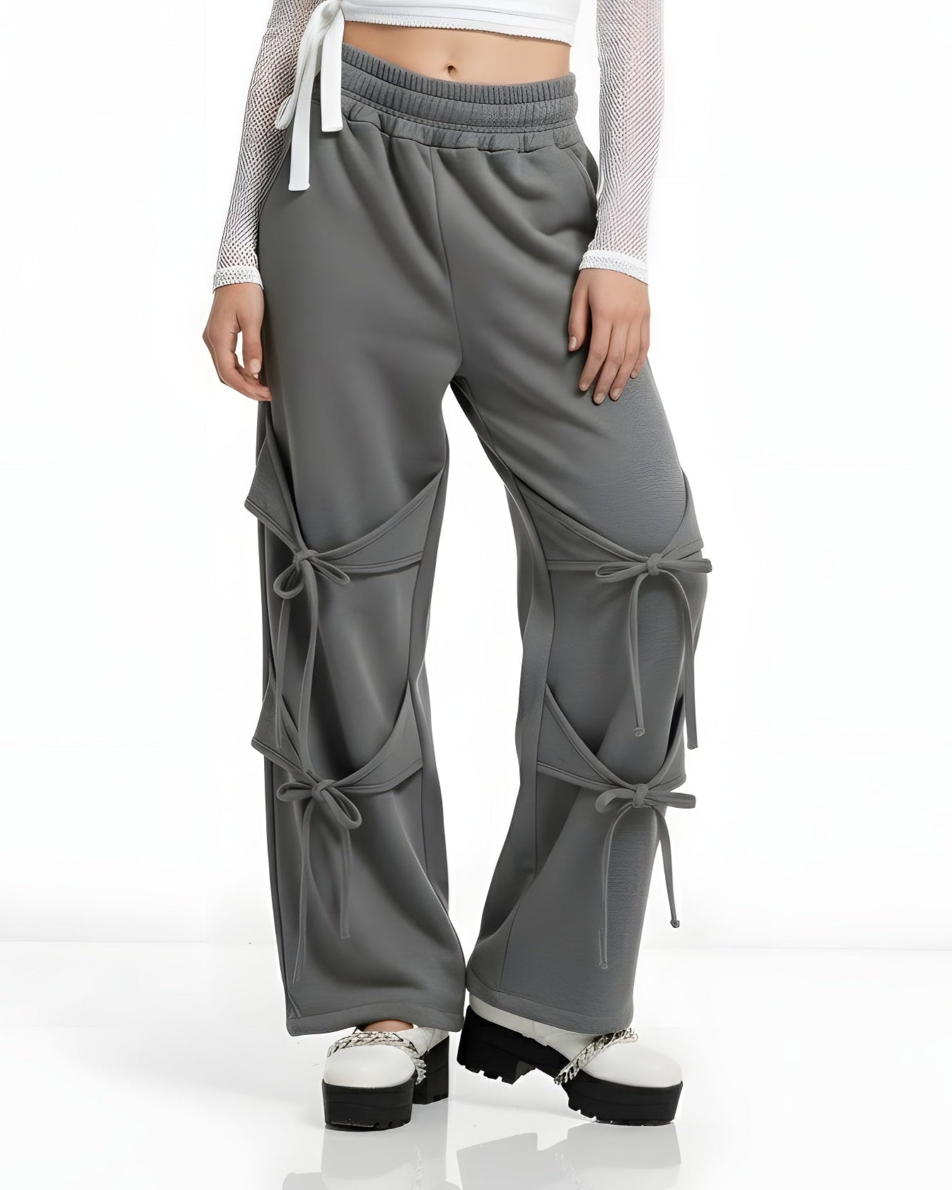 Deconstructed Strappy Wide-Leg Pants