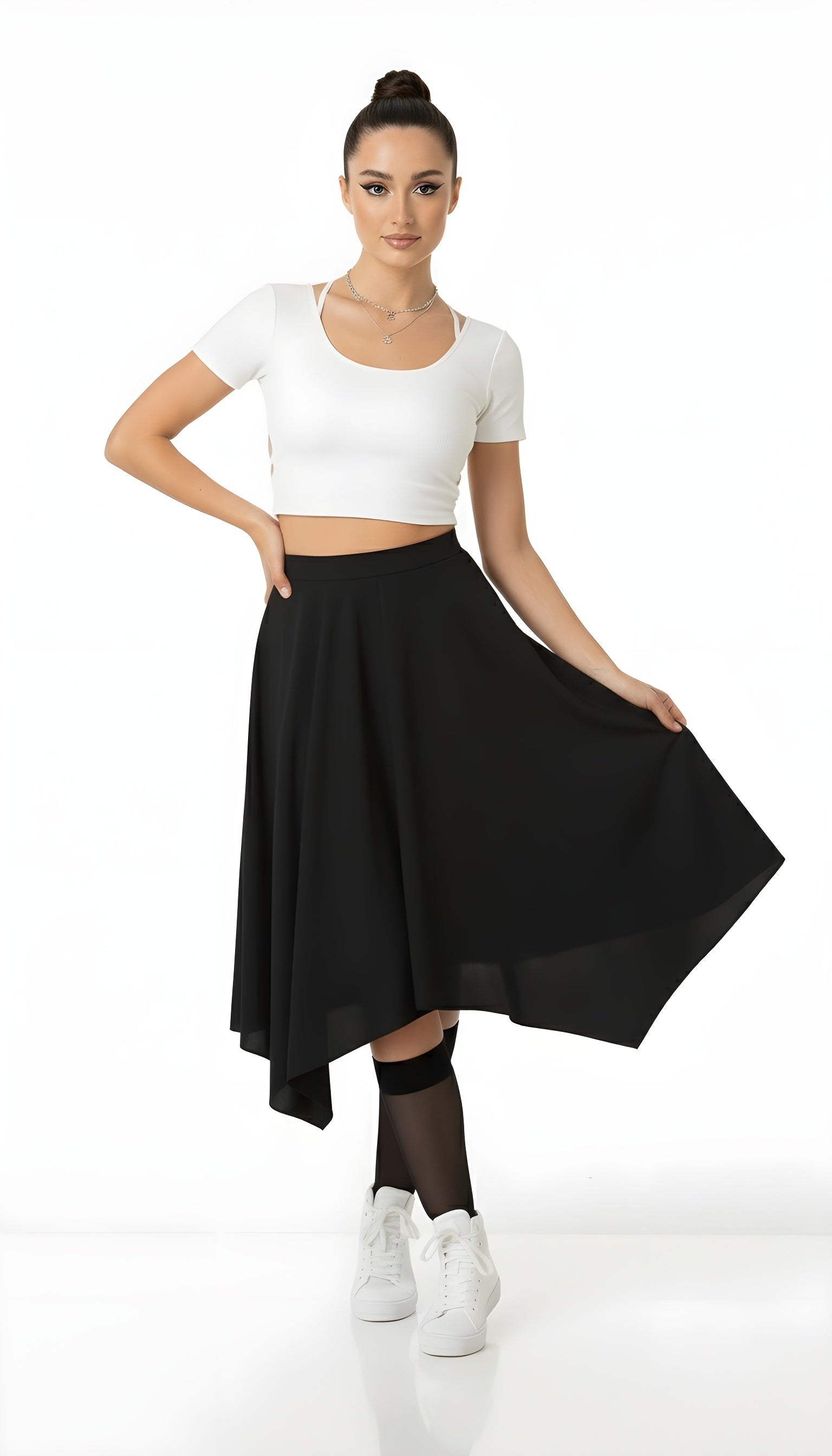 Irregular High Waist A-line Midi Skirt