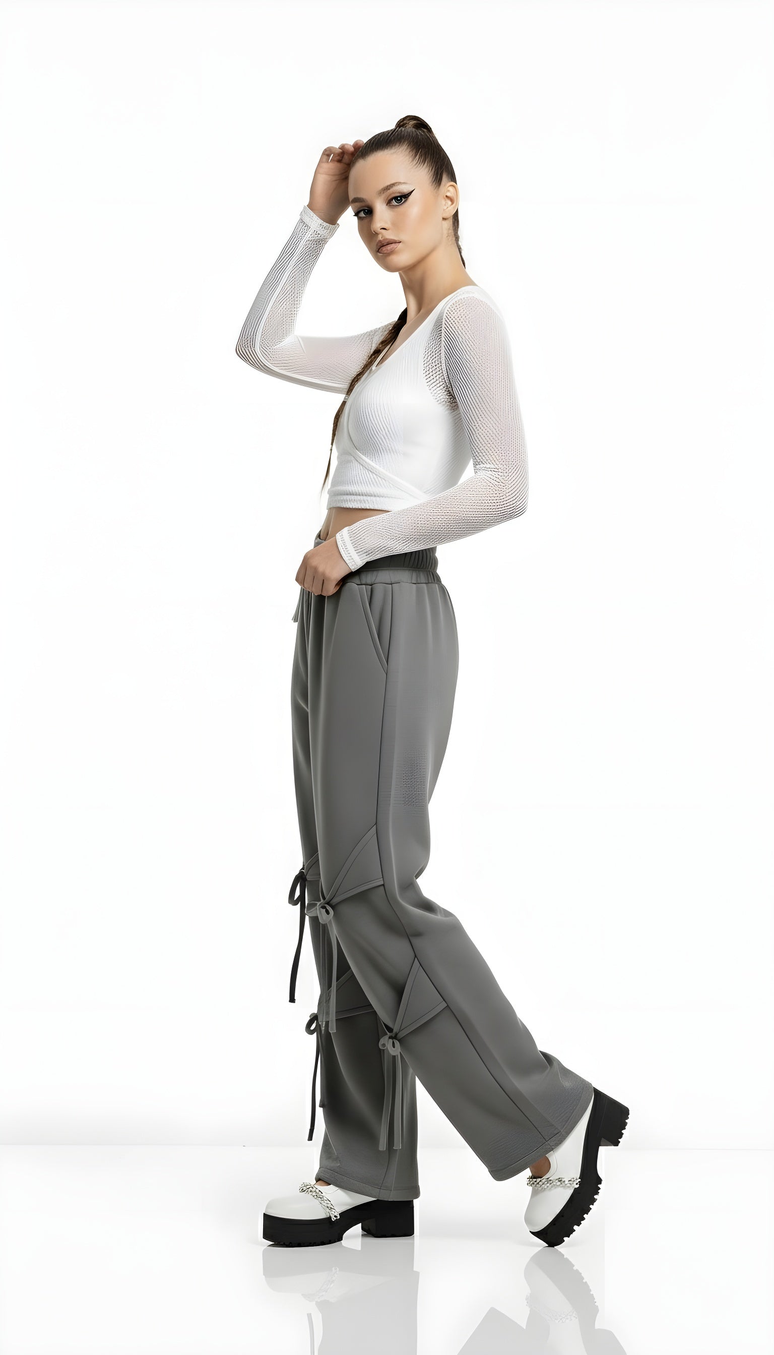 Deconstructed Strappy Wide-Leg Pants