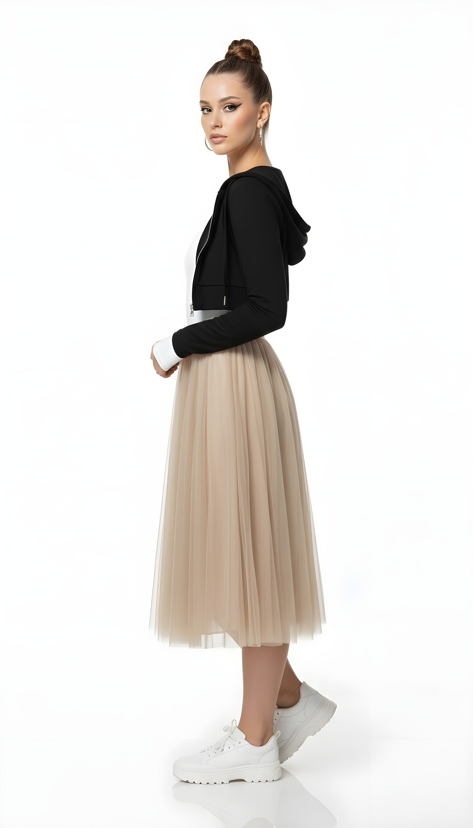 Balletcore High Waist Tulle Pleated Midi Skirt