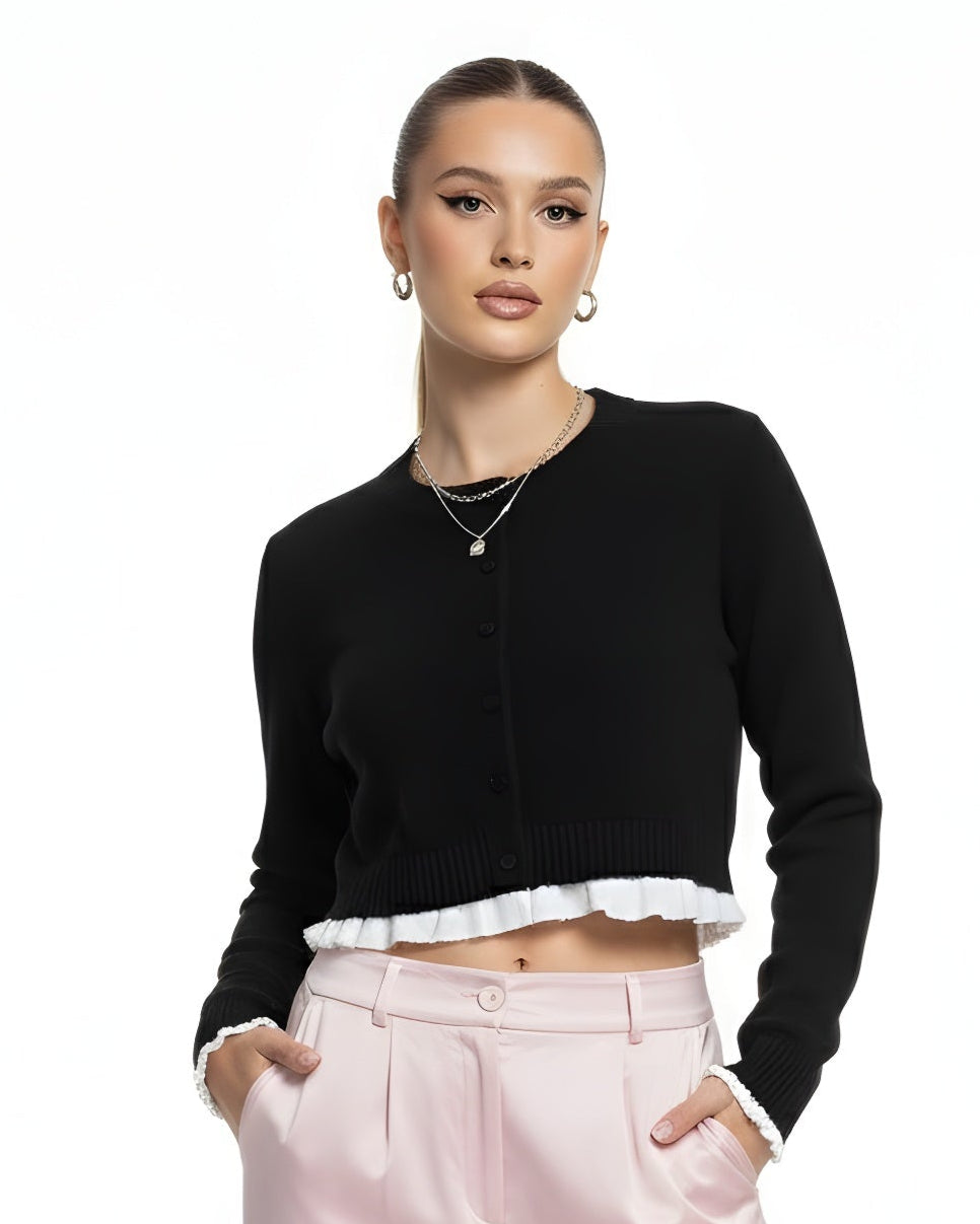 Ruffle Hem Balletcore Knit Cardigan