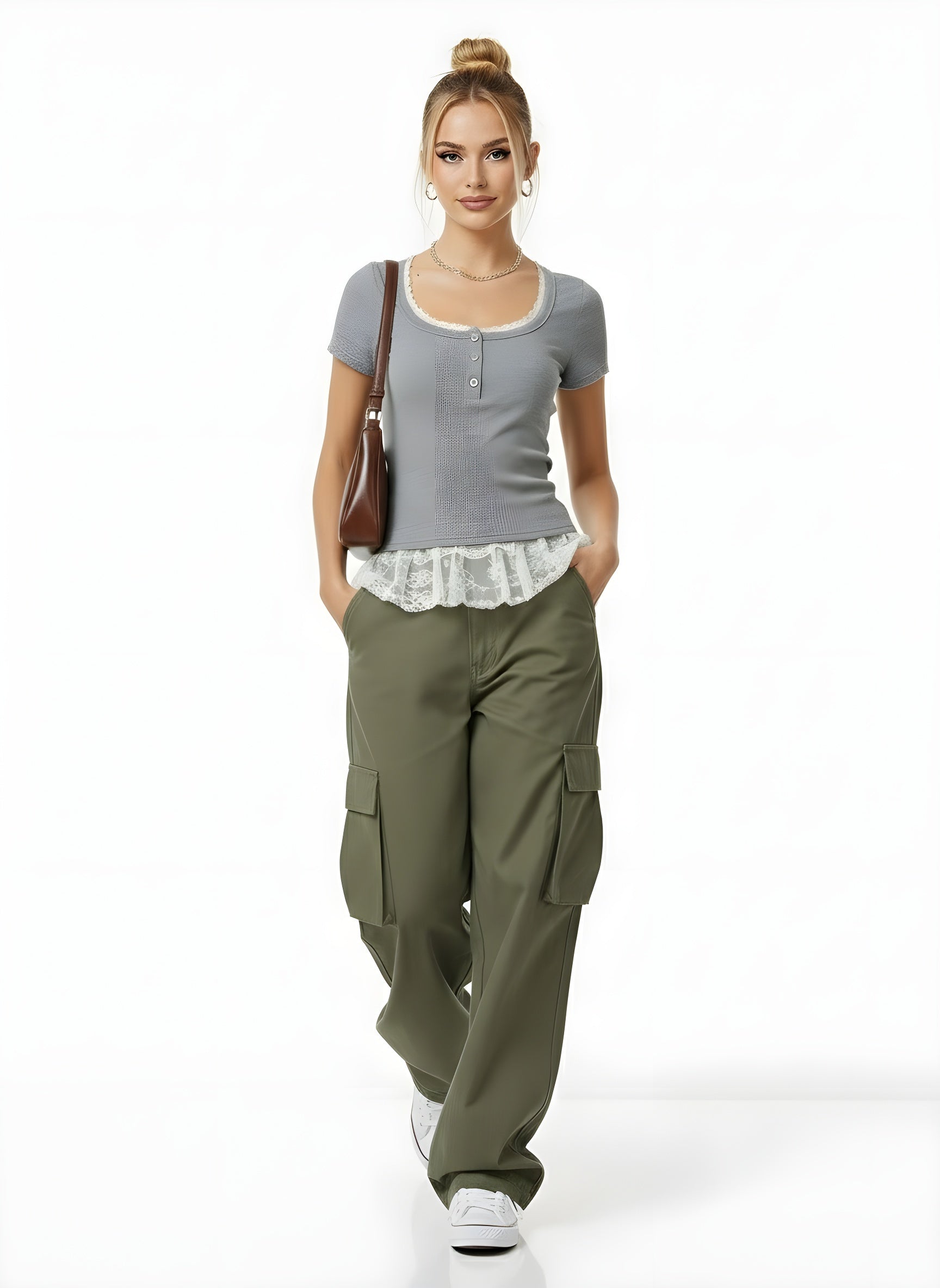 Lace-Trim Short Sleeve Top