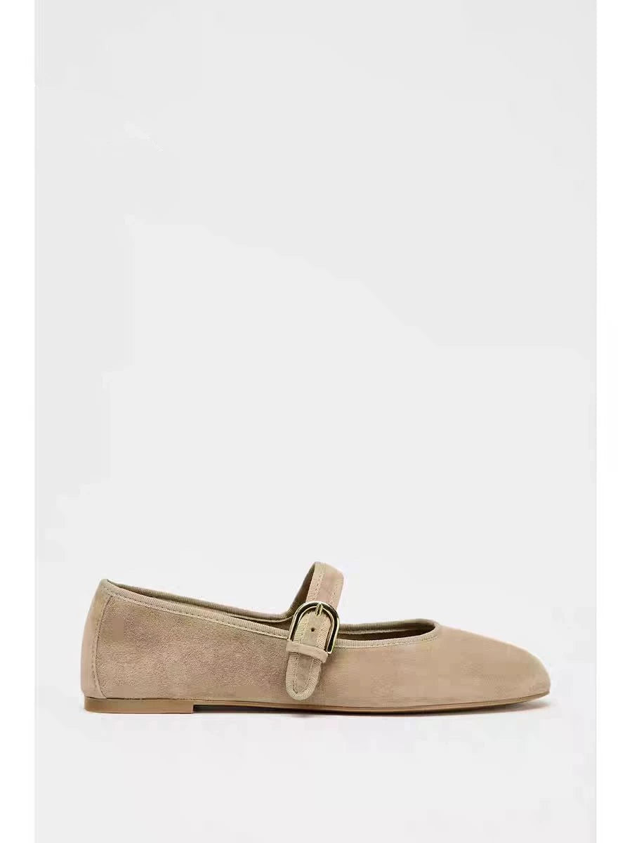 Brown Suede Buckle Ballet Flats